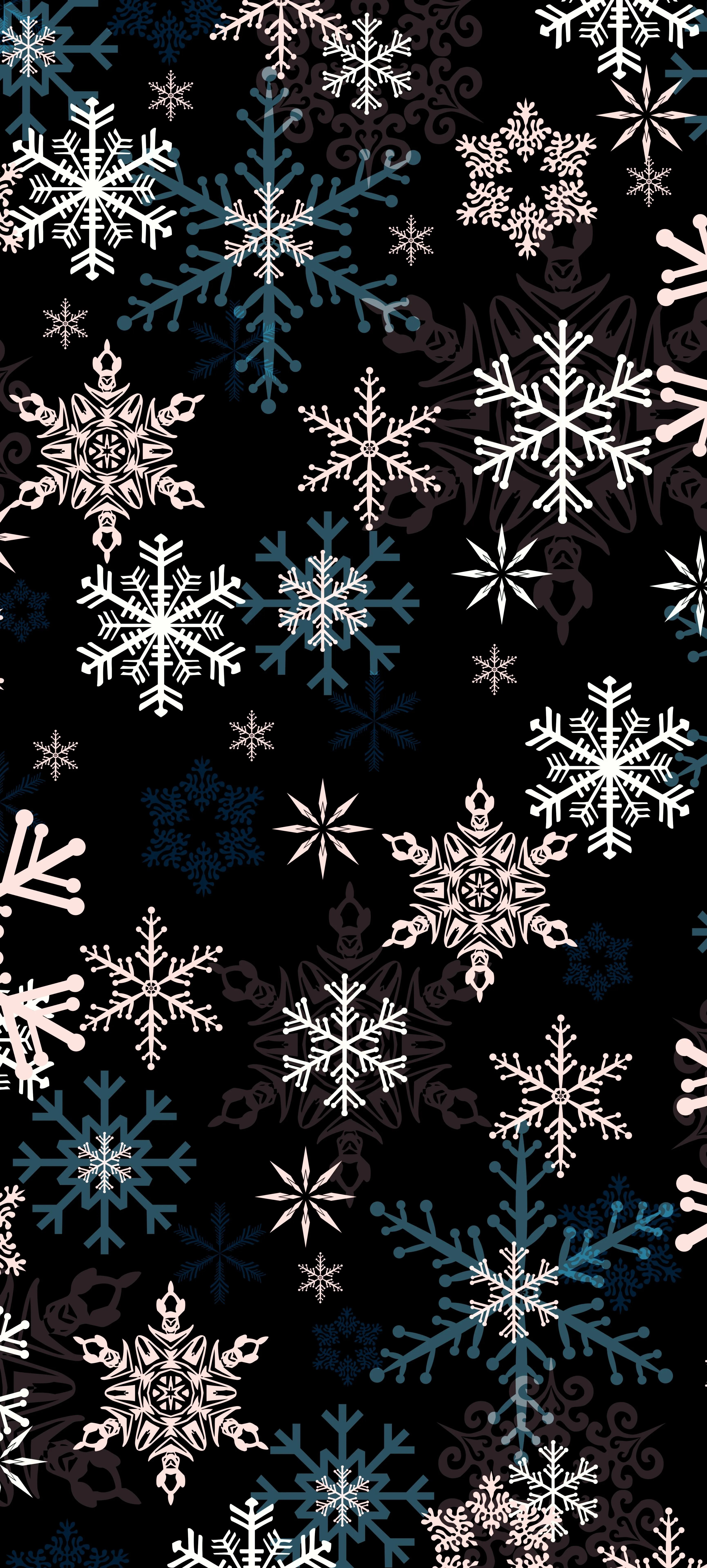 Vertical Black Wallpaper with White Snowflake Pattern
