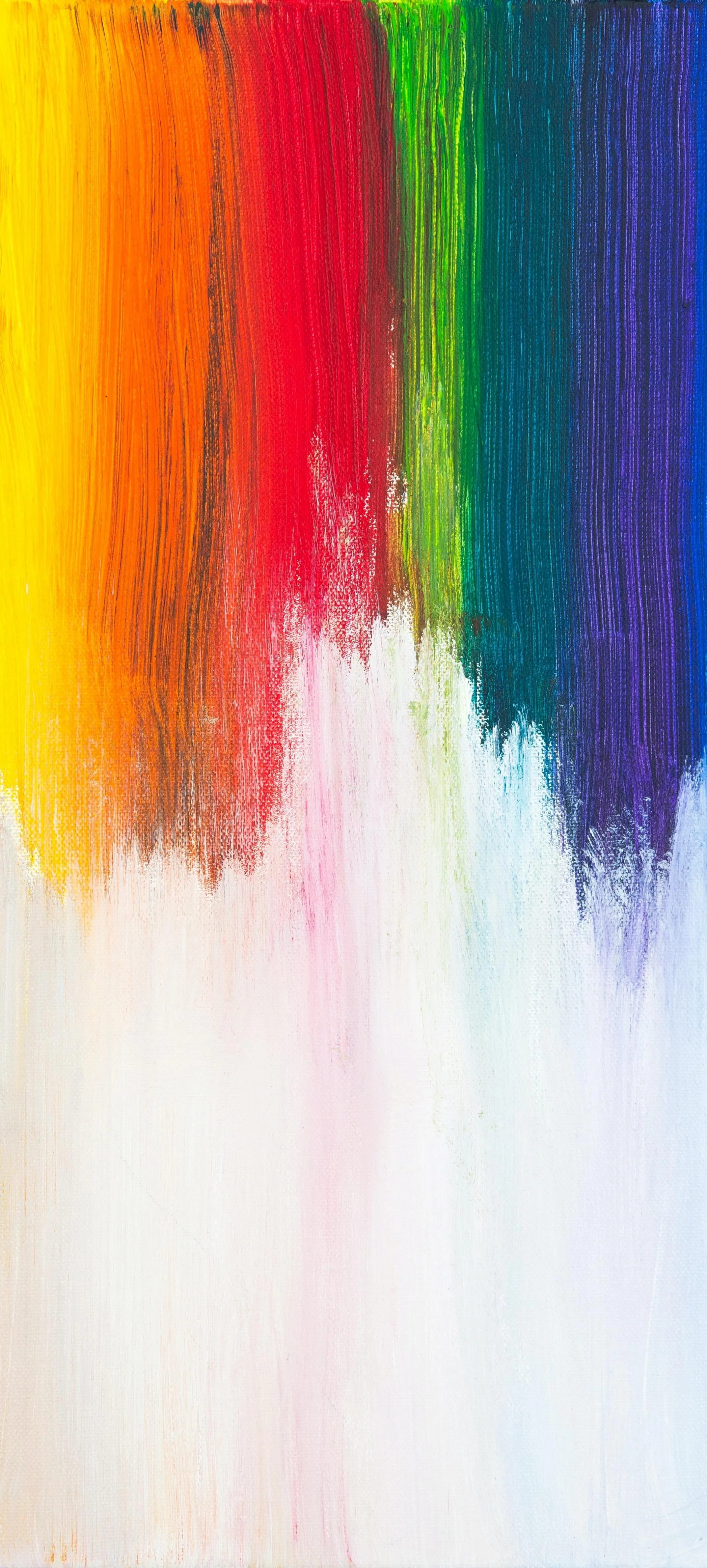 Vertical Streaks of Rainbow Paint on White Canvas Image