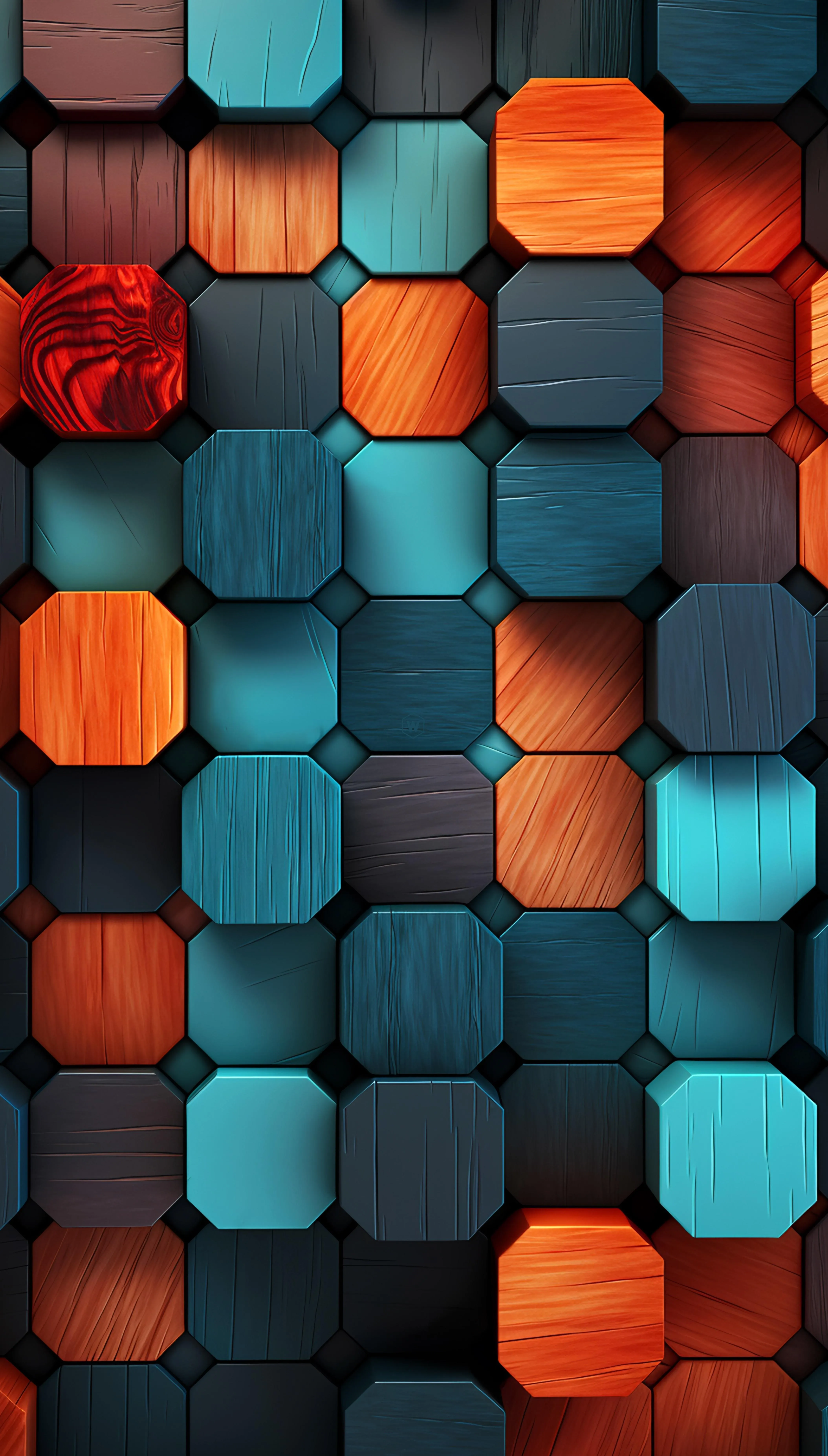 Vibrant 3D Blocks in Blue Orange and Brown Tones Wallpaper