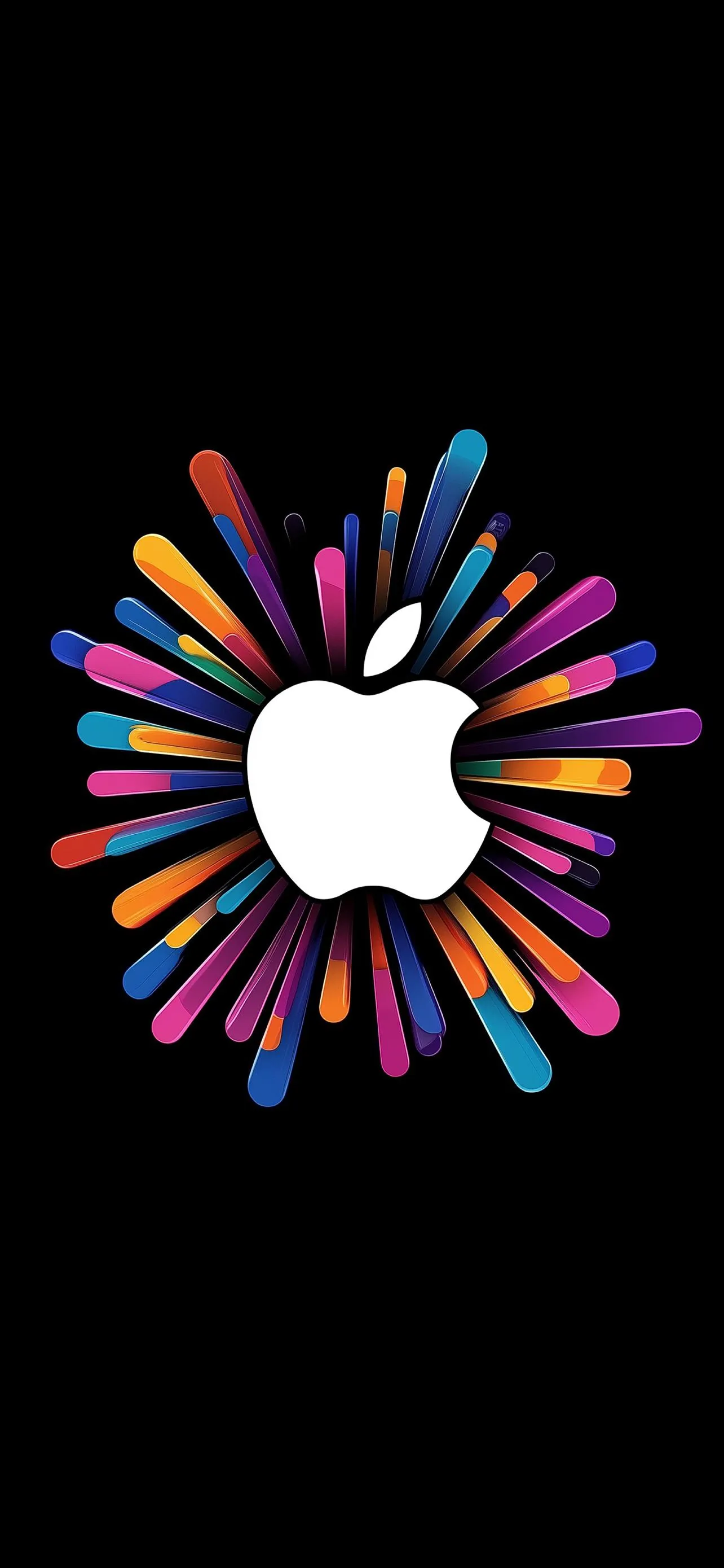 Vibrant Apple Logo with Multicolor Burst Effect Wallpaper