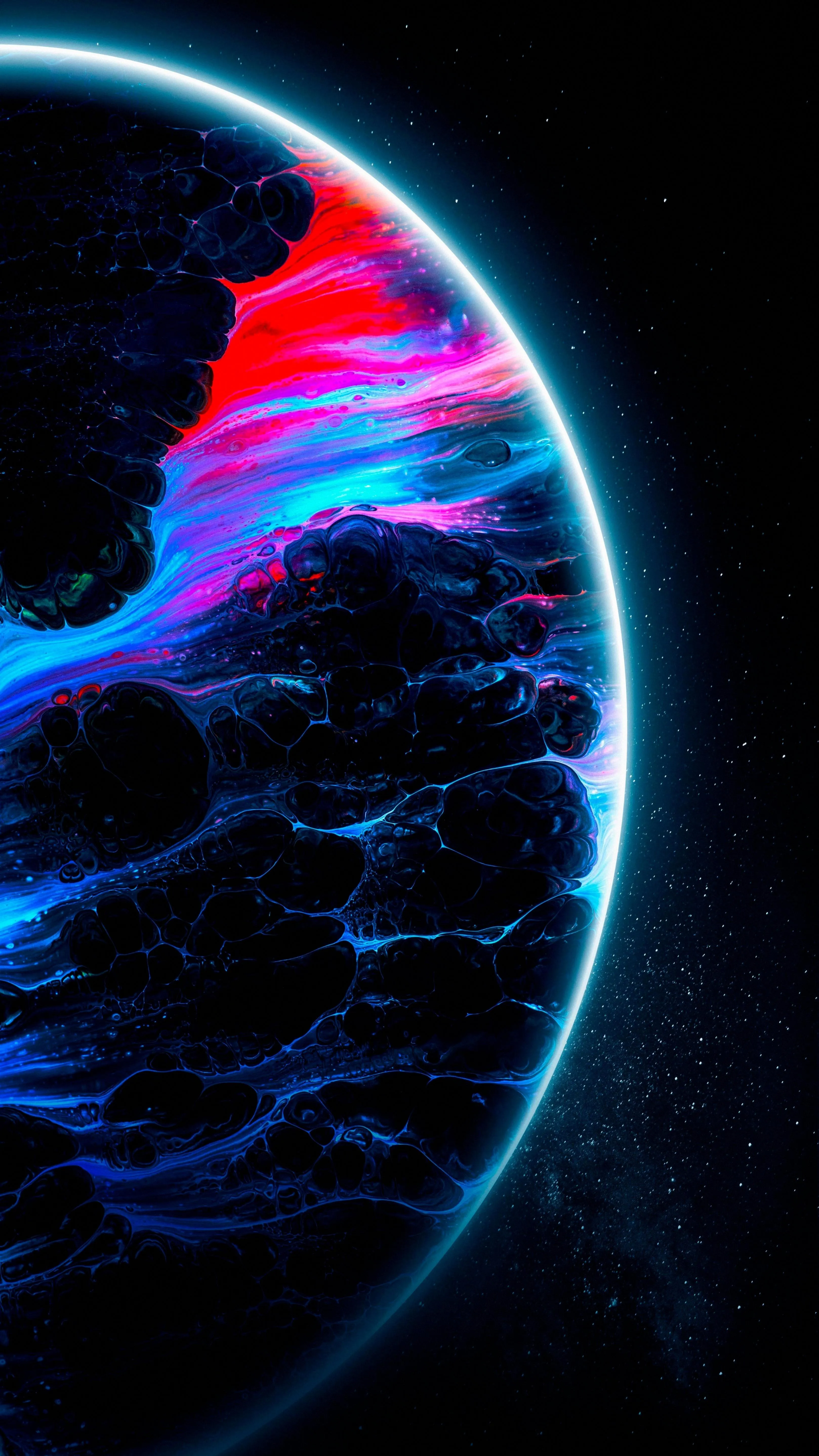 Vibrant Blue and Pink Glowing Planet in Outer Space