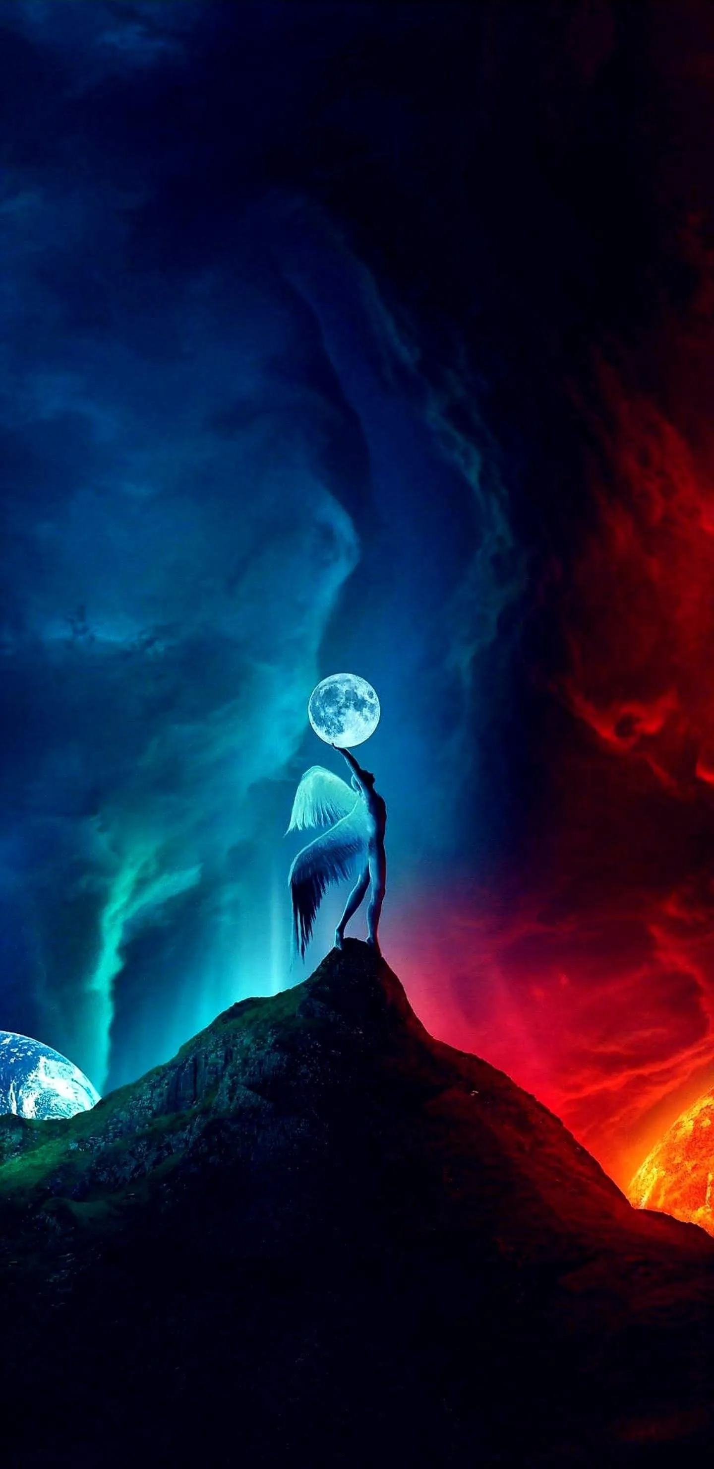 Vibrant Blue and Red Abstract Smoke Light Design Wallpaper