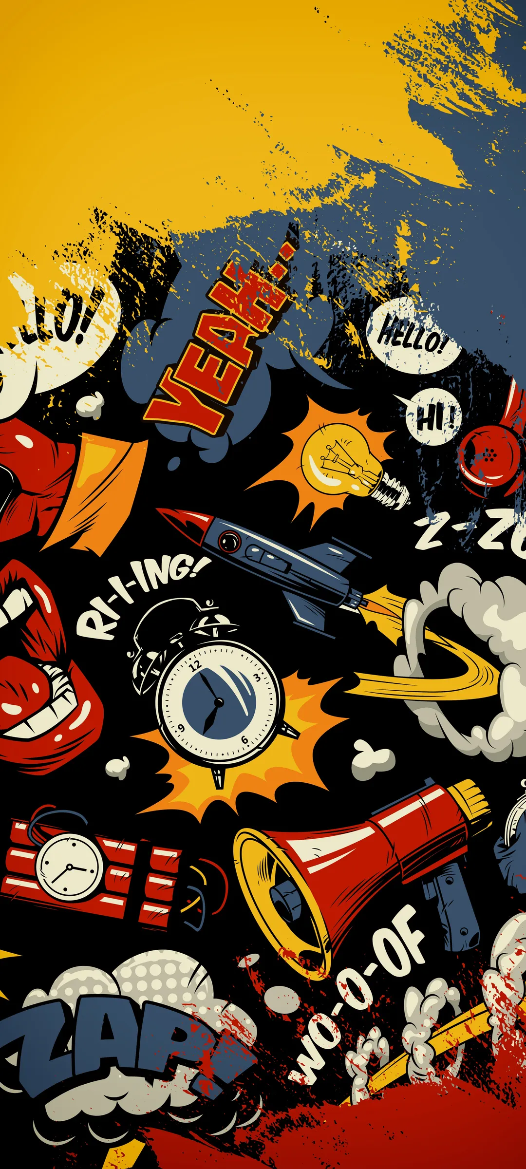 Vibrant Cartoon Pattern with Various Colorful Elements