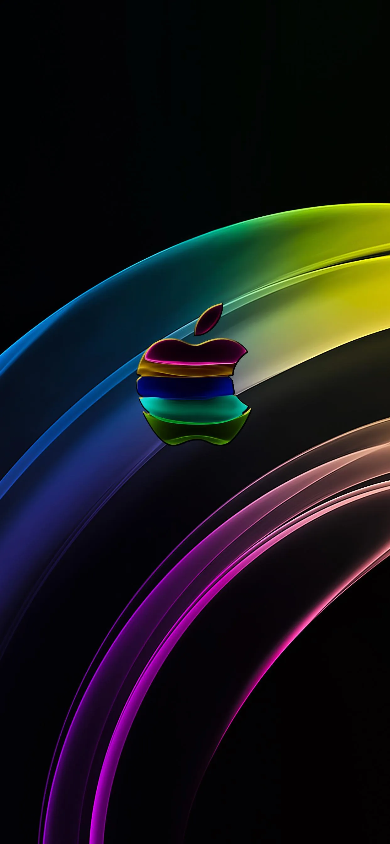 Vibrant Circular Neon Apple Logo Rings Modern Tech Backdrop