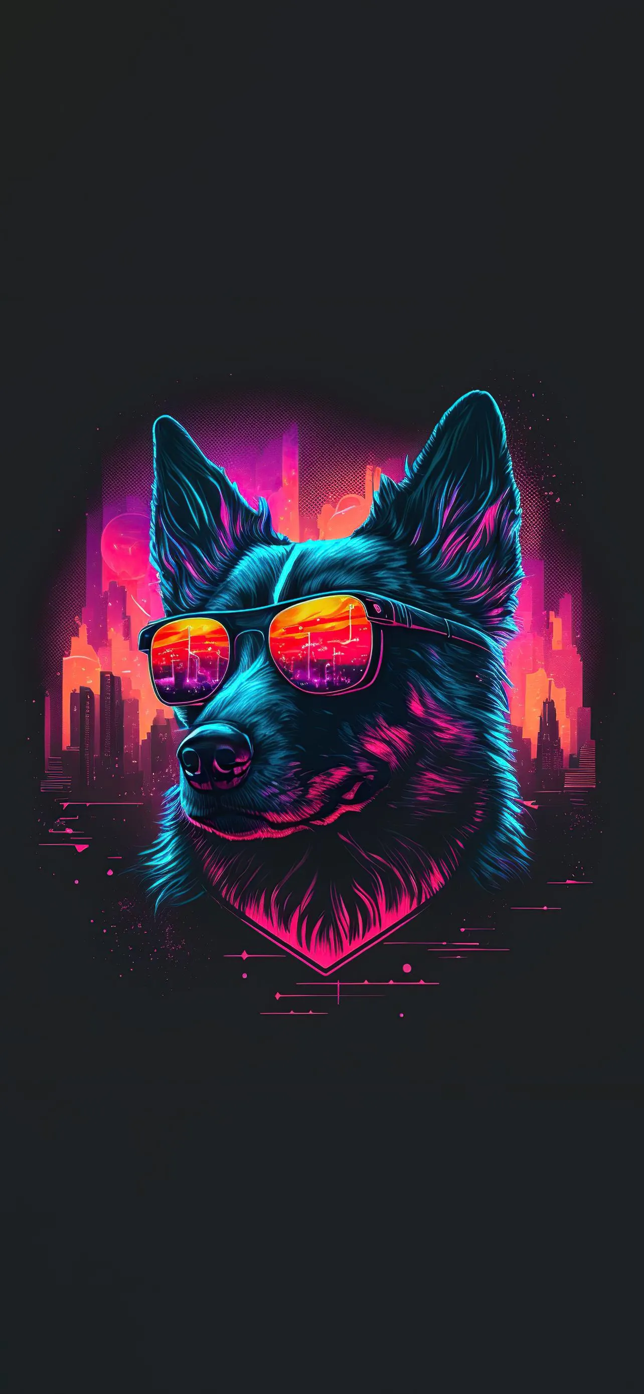 Vibrant Cyber Dog Face with Neon Light Patterns Wallpaper