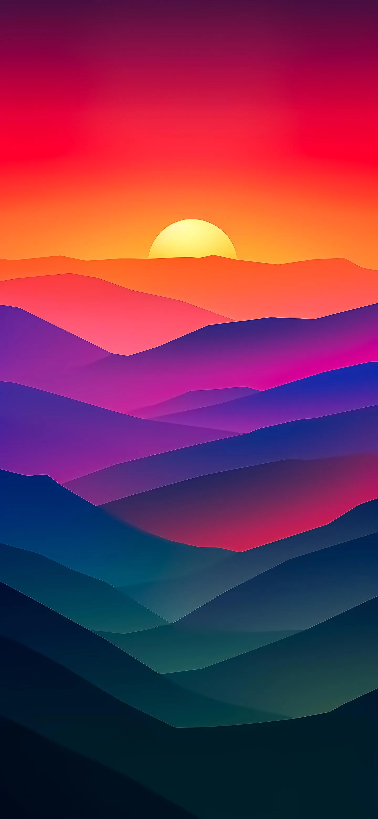 Vibrant Gradient Mountains Under Sunset Sky Wallpaper