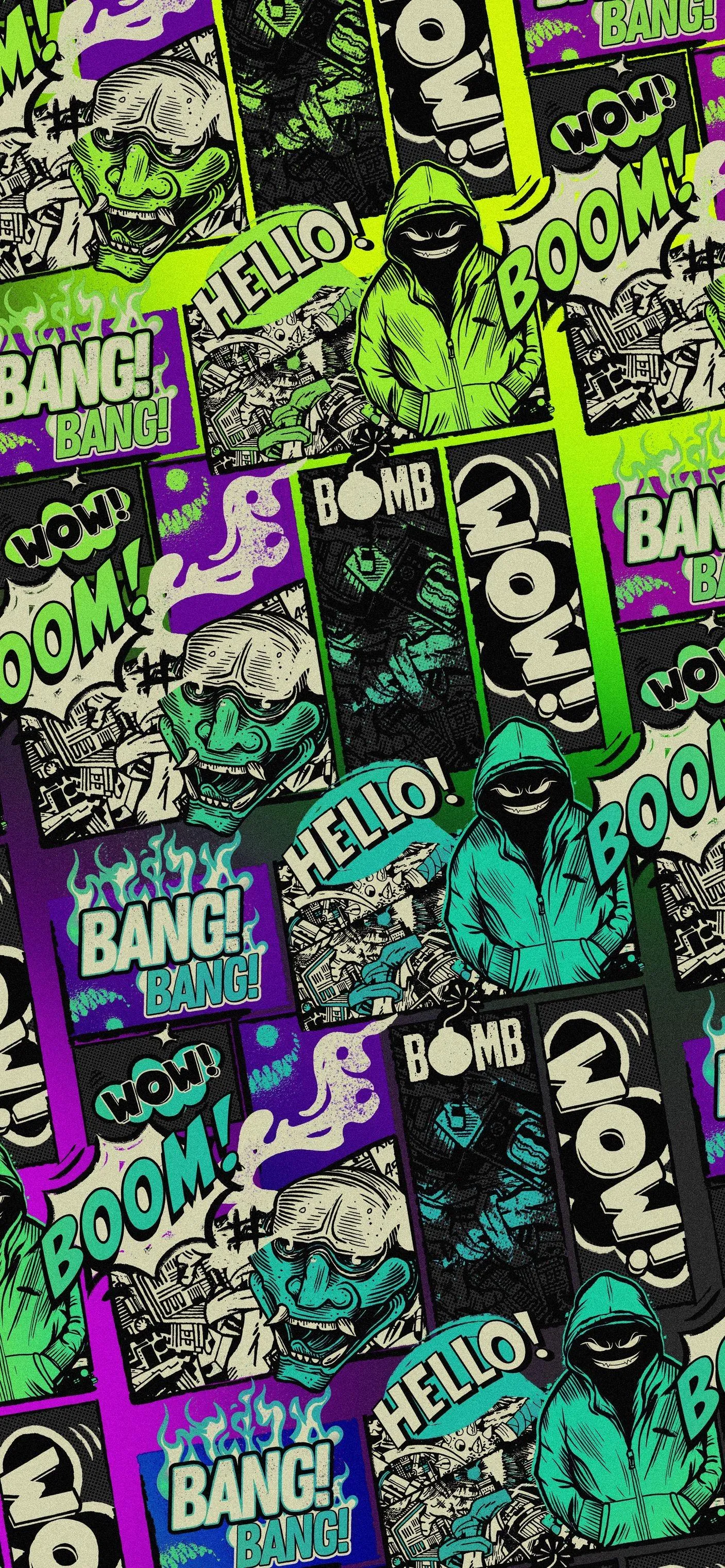 Vibrant Graffiti Street Art Design with Bold Color Texts