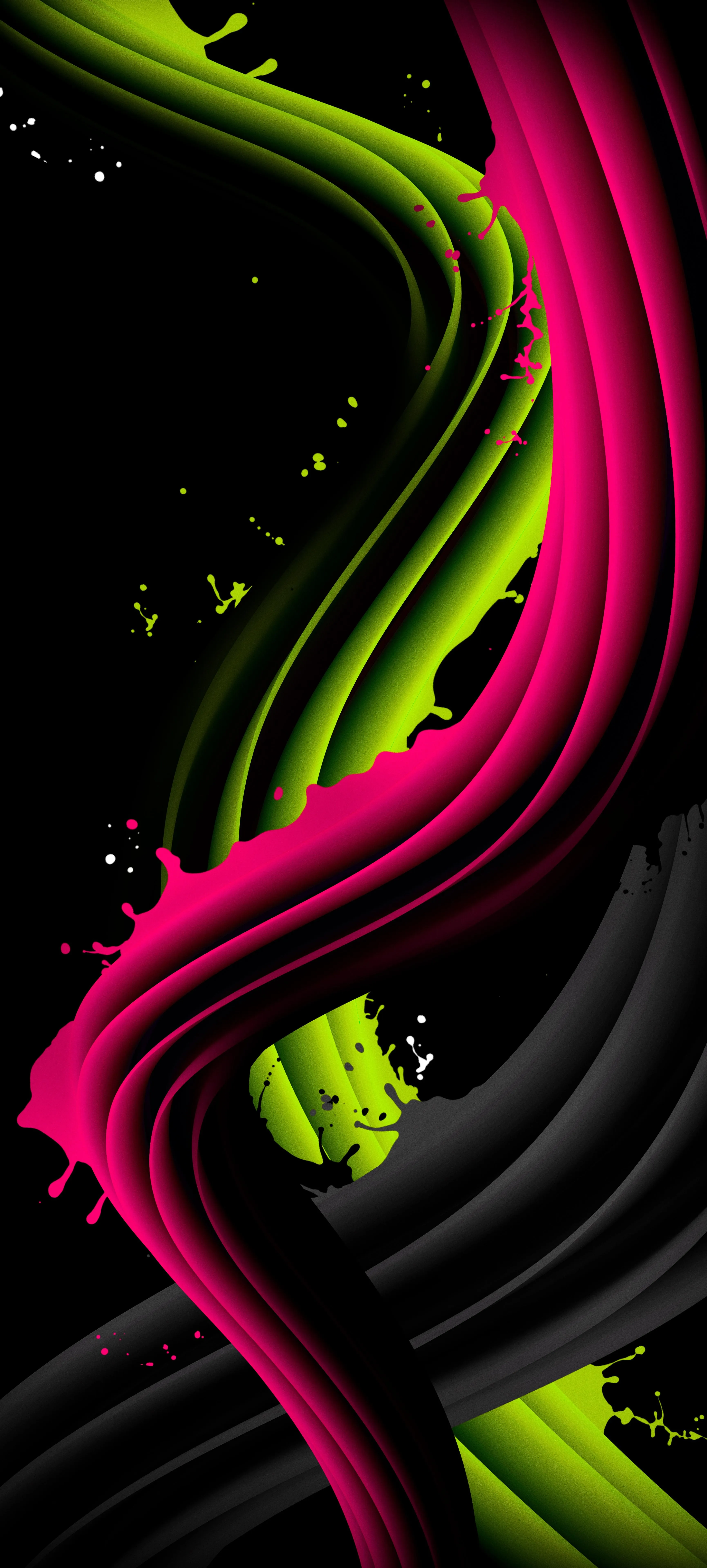 Vibrant Green and Pink Abstract Wave Pattern Wallpaper