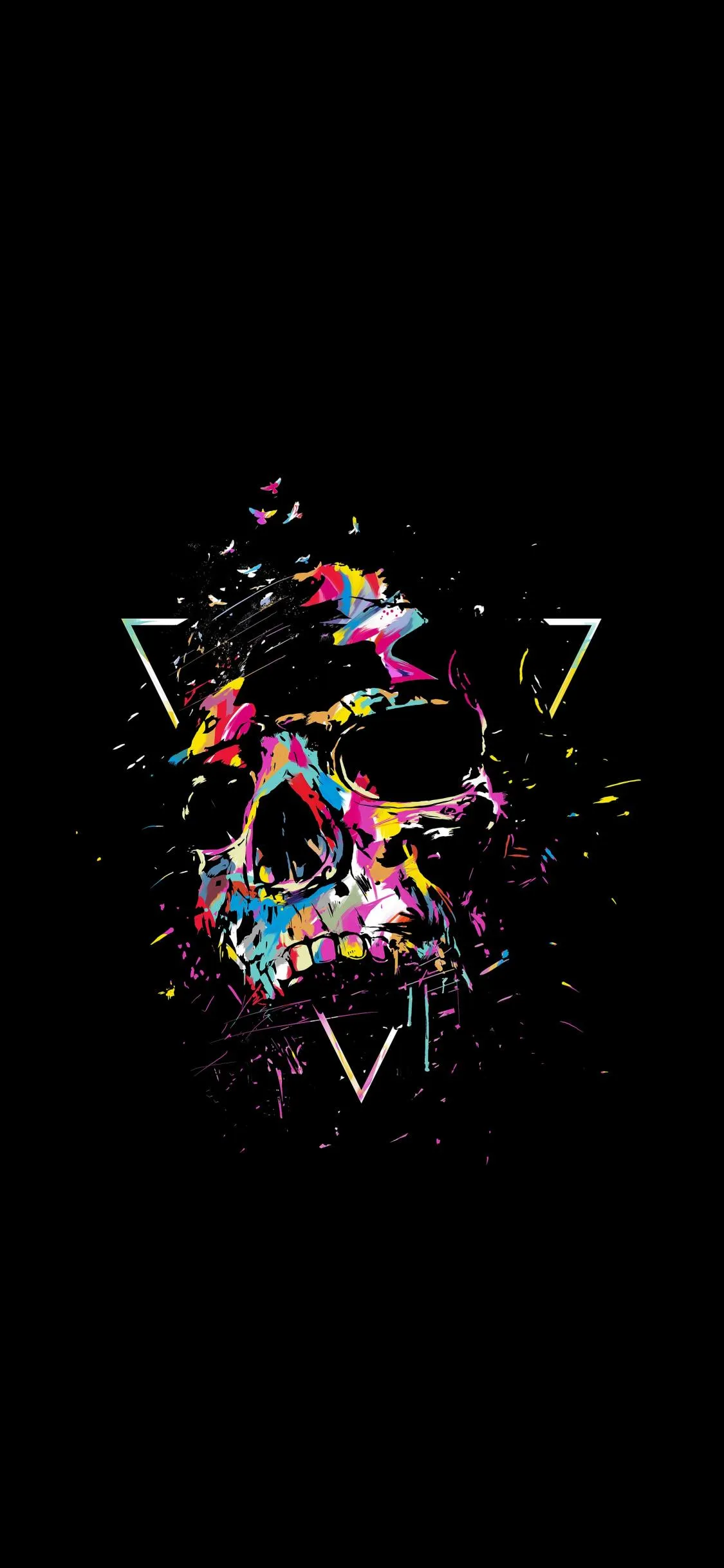 Vibrant Neon Shapes Creating Abstract Skull Digital Art