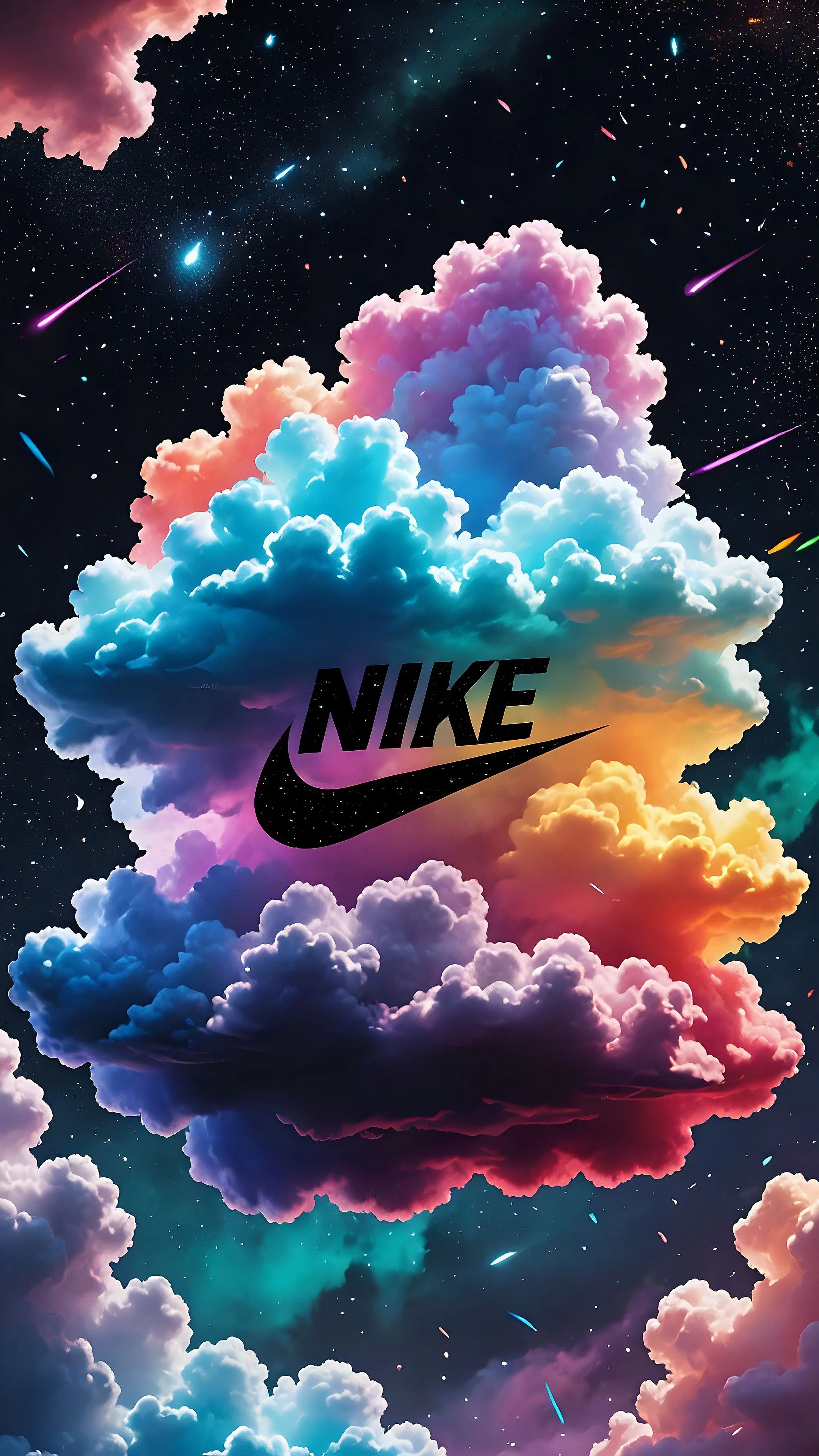 Vibrant Nike Cloud Art with Outer Space and Galaxy Vibe