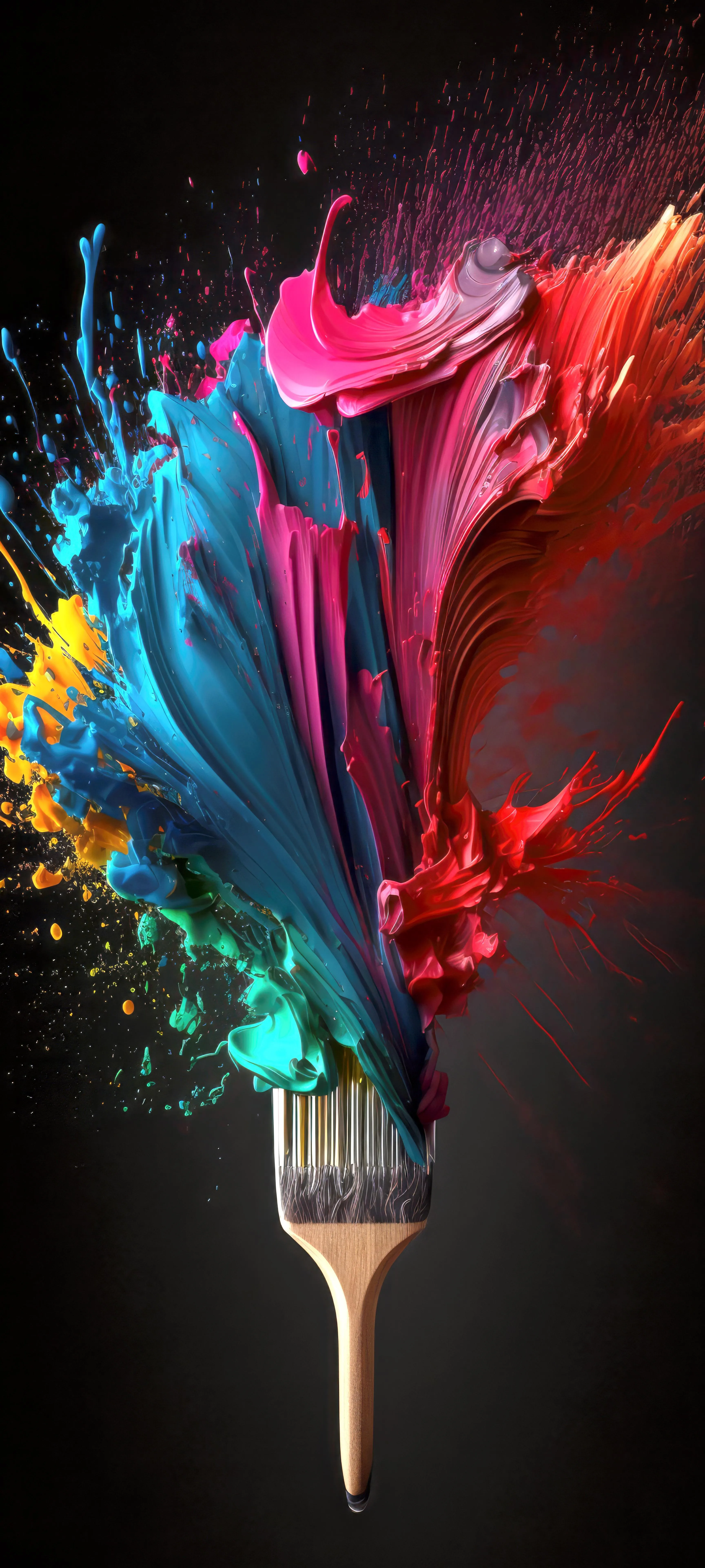 Vibrant Paintbrush Splash with Multiple Colors Wallpaper