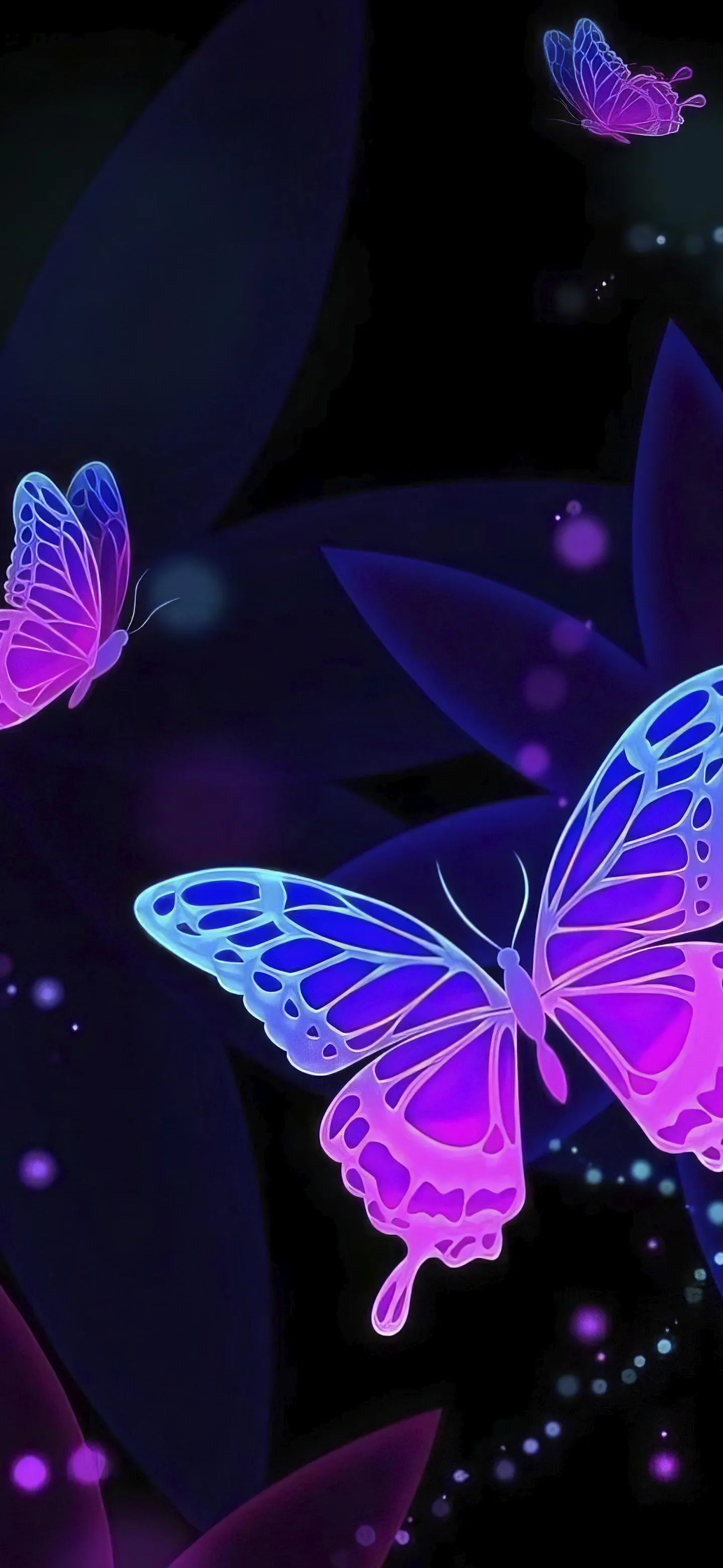 Vibrant Purple Butterflies on Dark Abstract Pattern