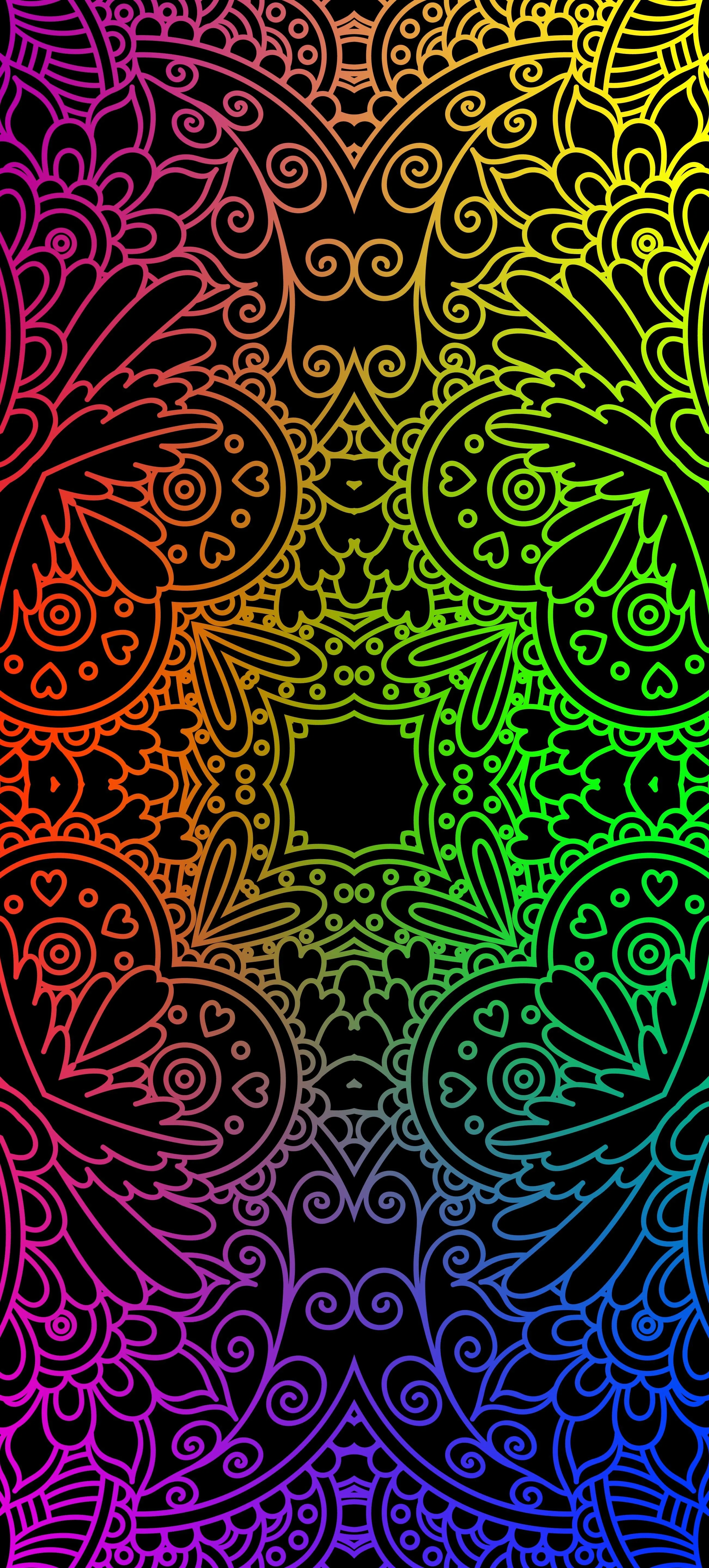 Vibrant Rainbow Colored Mandala Pattern Design Wallpaper