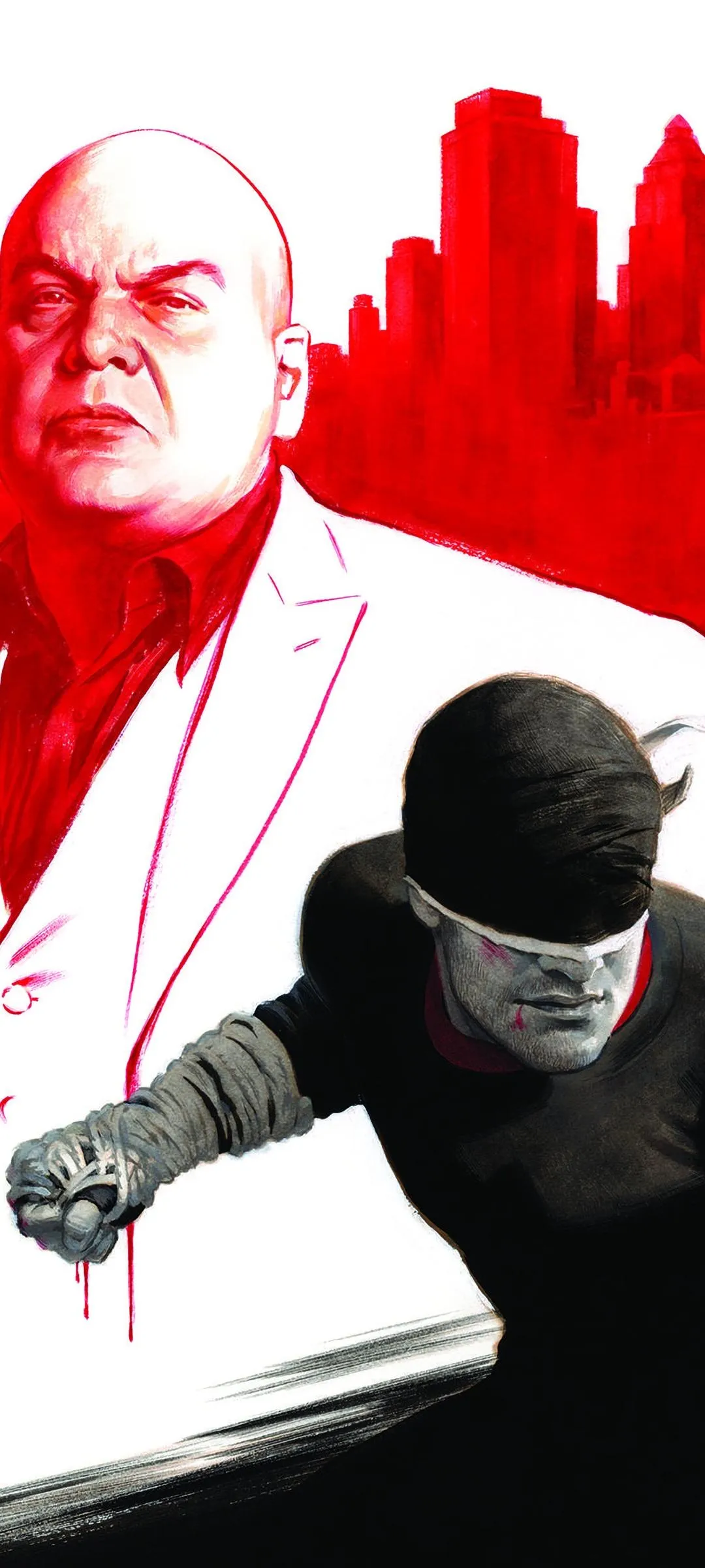 Vigilante Hero Faces Ruthless Crime Lord in Red Cityscape