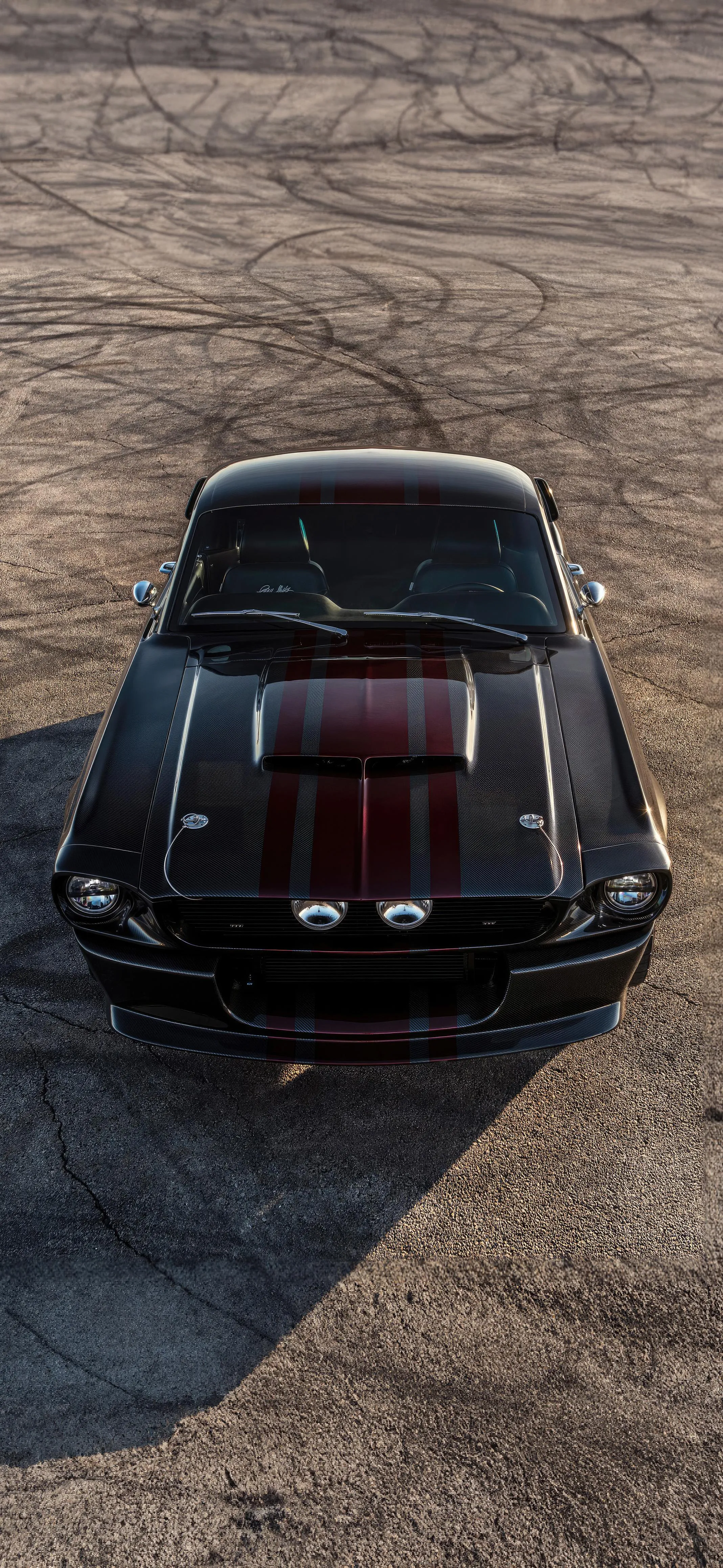 Vintage Black Car Wth Red Stripes Parked on Street View