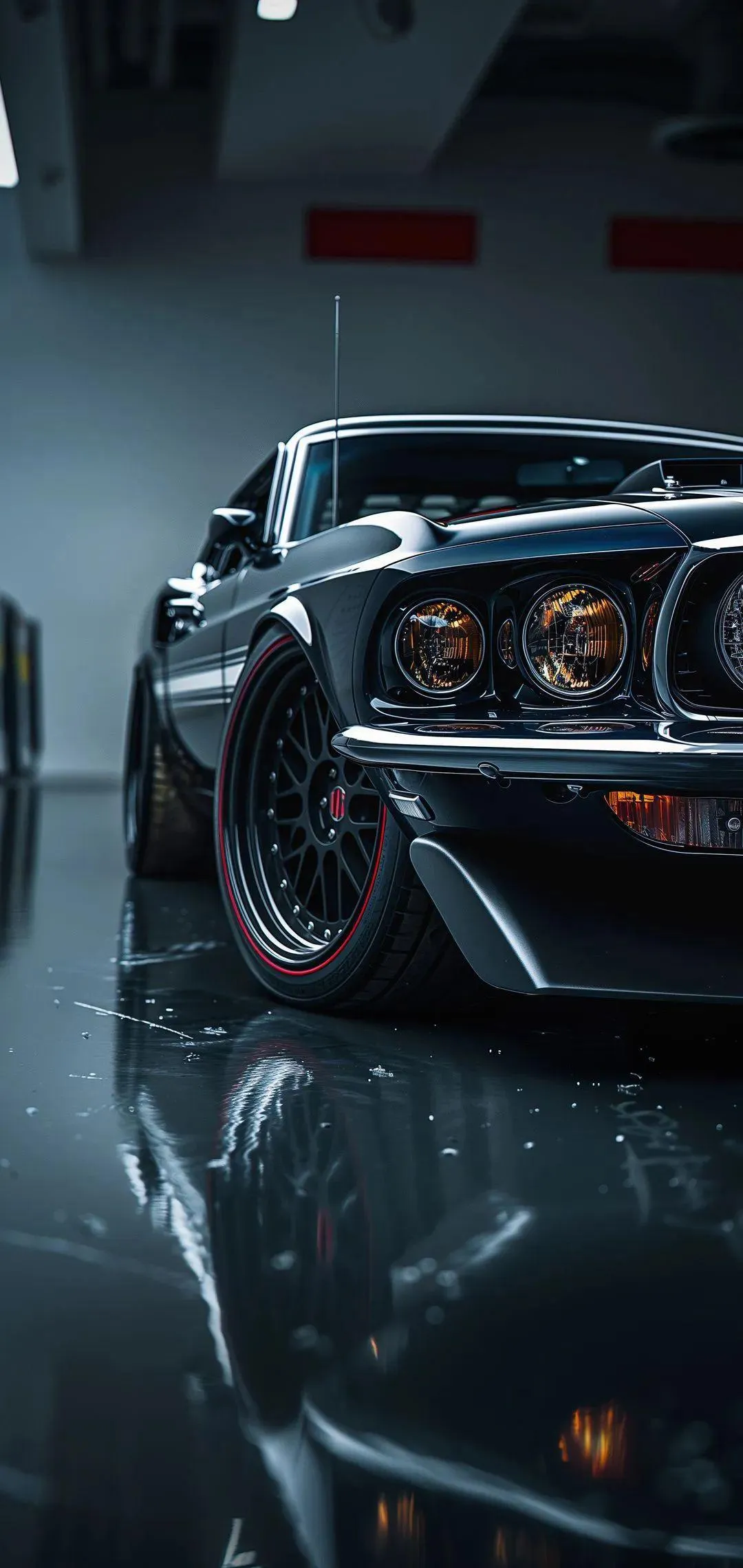 Vintage Car Closeup With Blue Chrome Reflection Art Wallpaper