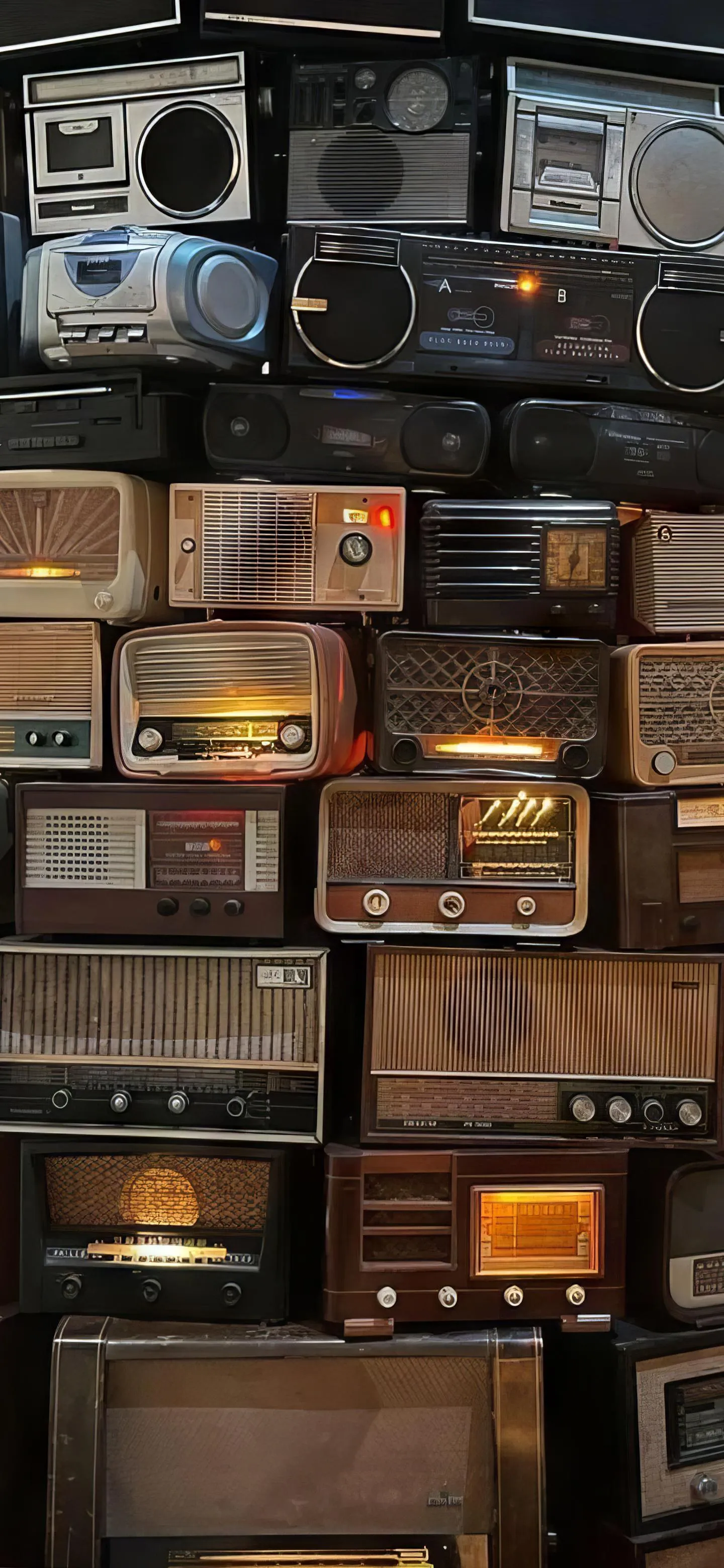 Vintage Collection of Retro Radios on Display Wallpaper