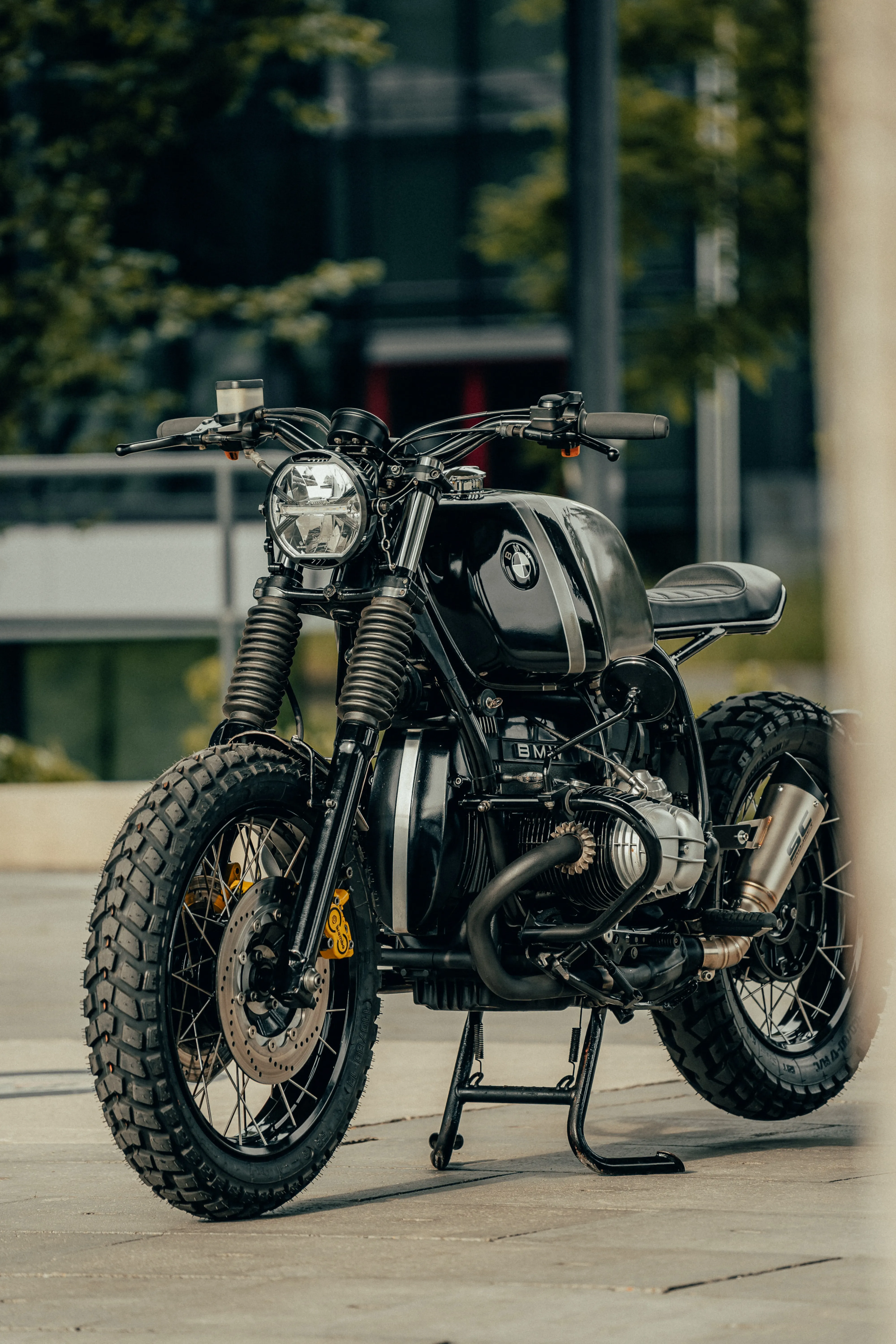 Vintage Motorcycle Parked Outdoors in Natural Setting