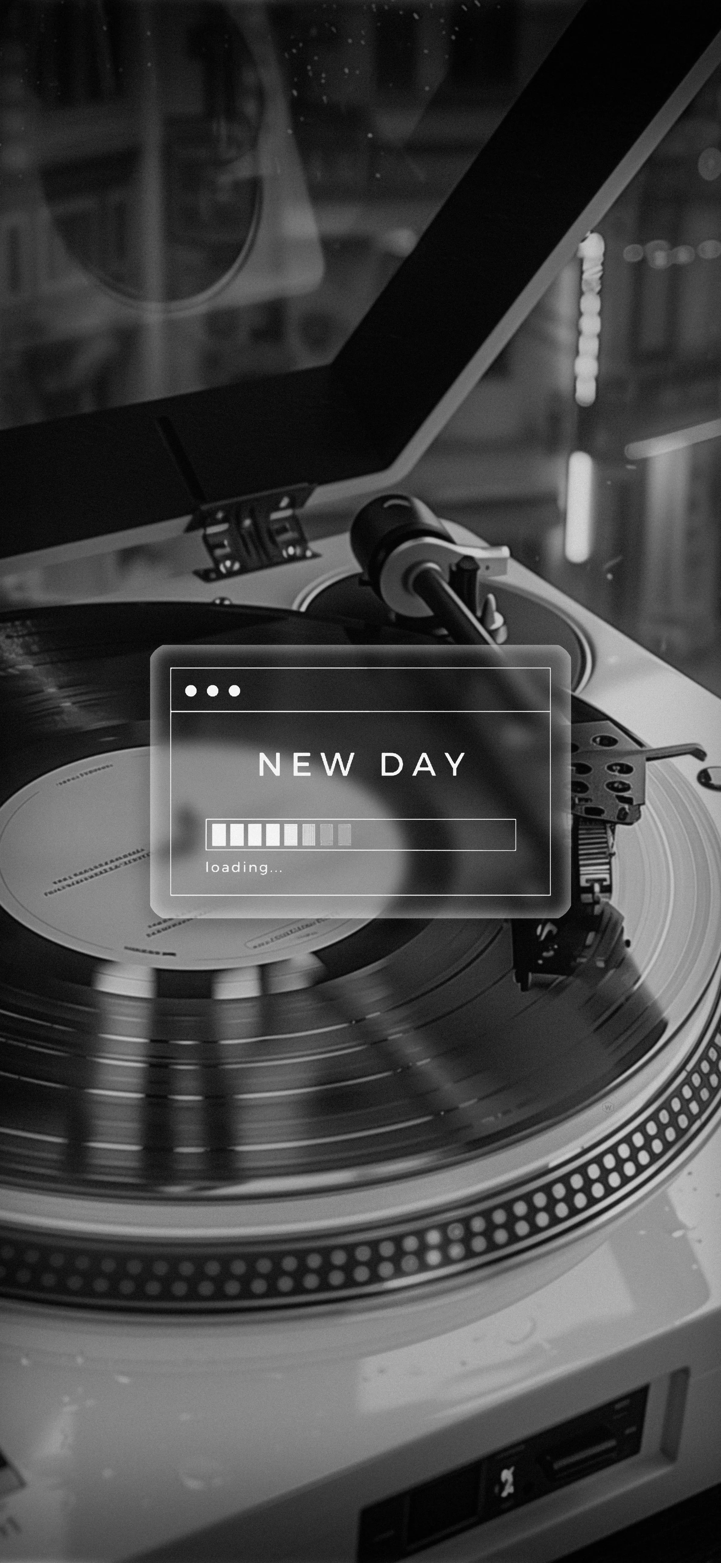 Vintage Record Player Spinning Vinyl in Black and White