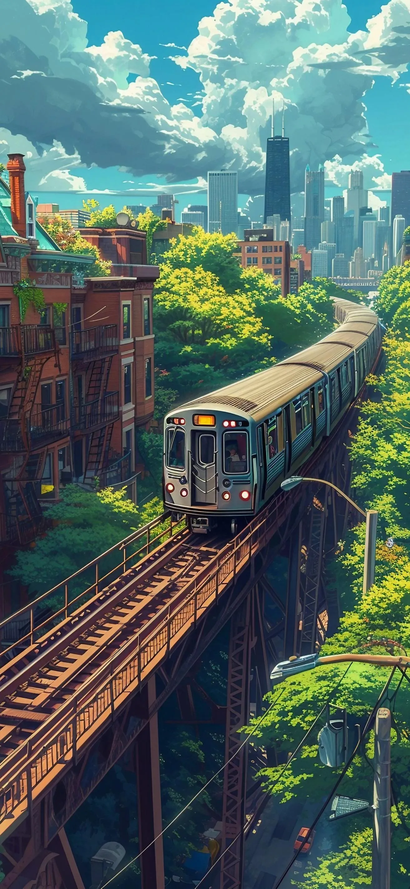 Vintage Train Moving Through Lush Jungle Landscape Wallpaper