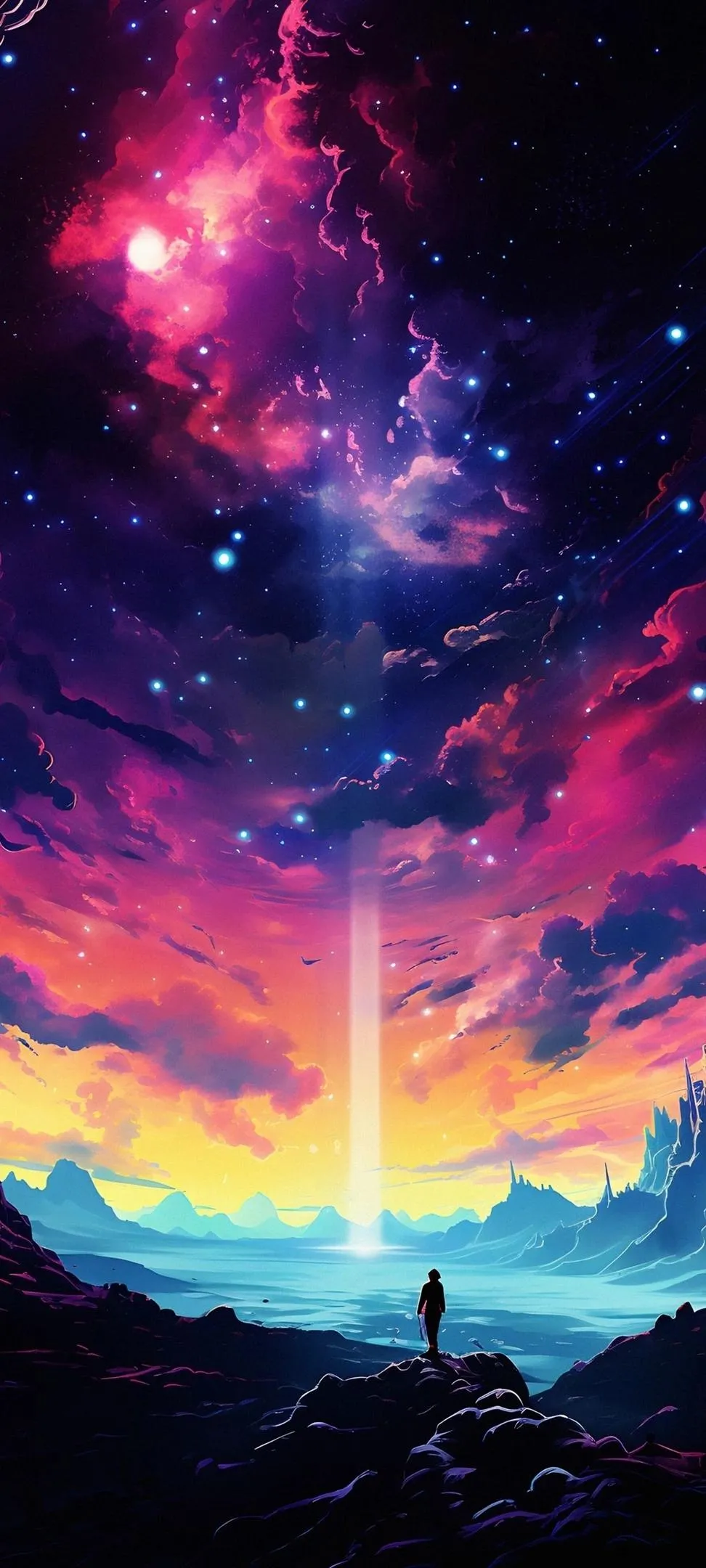 Vivid Cosmic Sky Bursting with Colorful Star Clouds