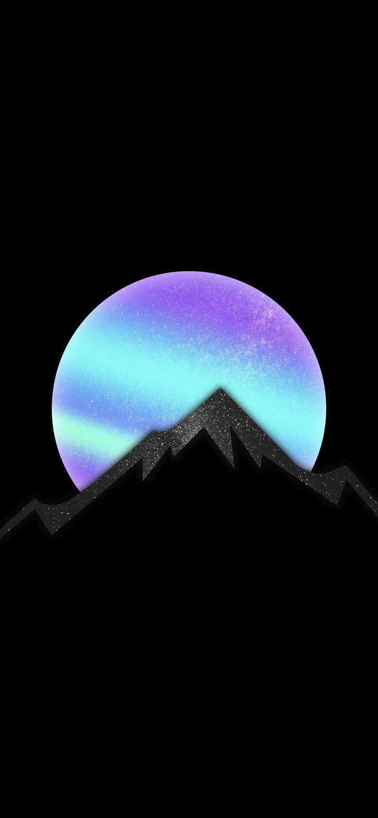 Vivid Moonrise over Mountains with Neon Gradient Wallpaper