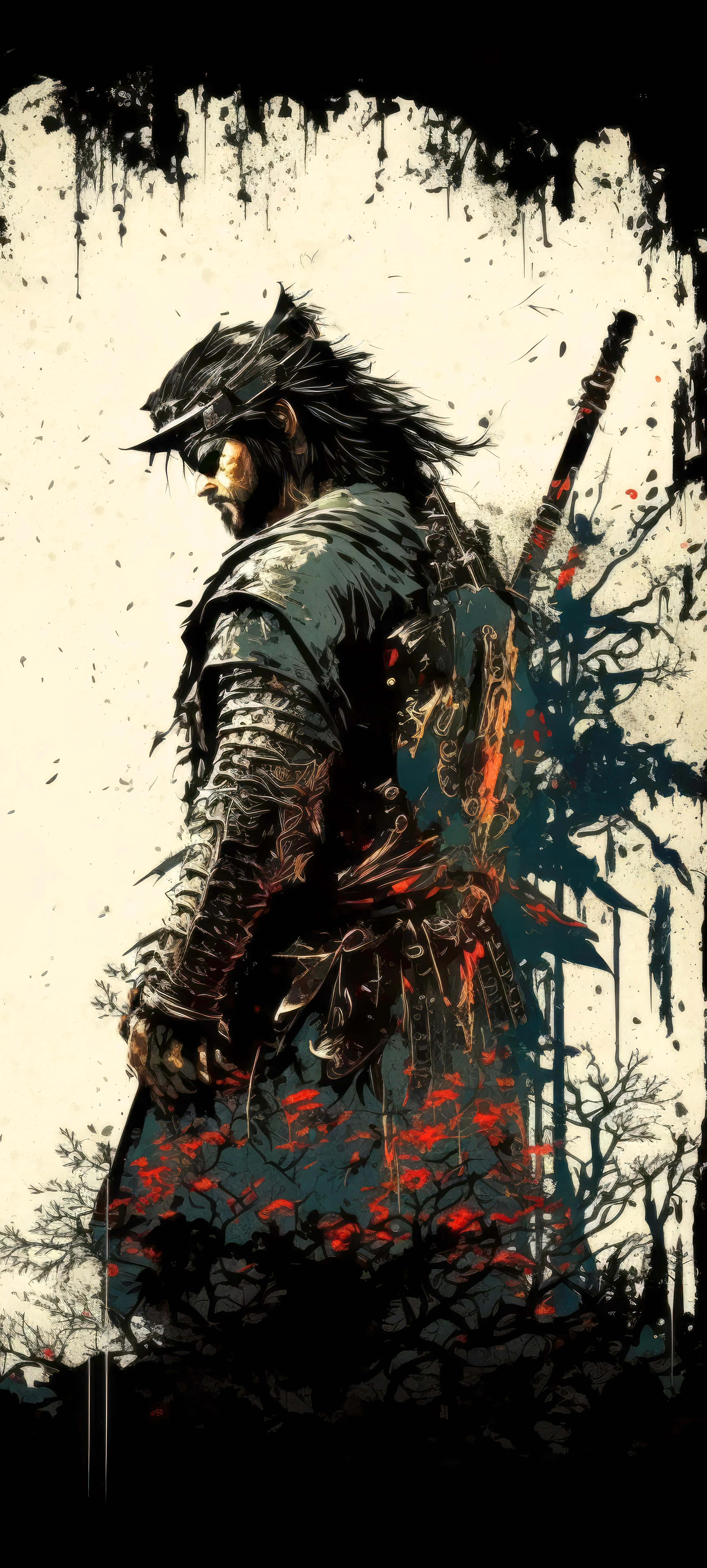 Warrior in Battle Armor with Sword in Dramatic Pose Image