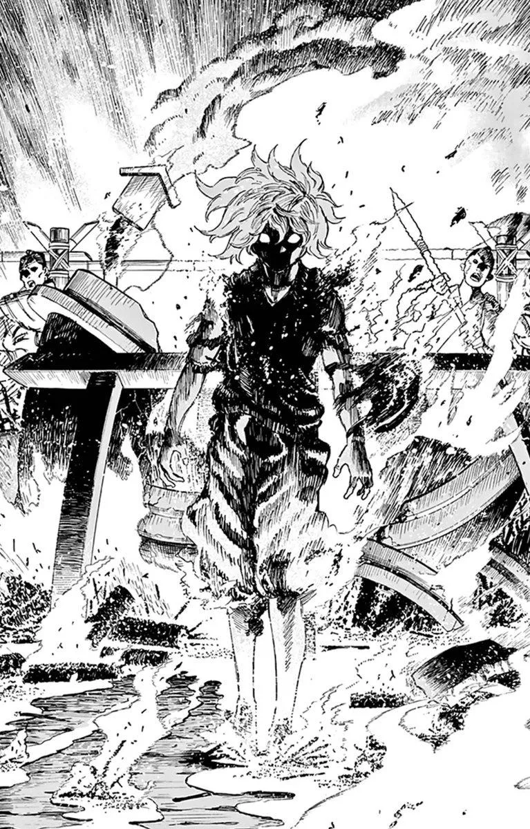 Warrior in Black and White Chaos Art with Intense Motion