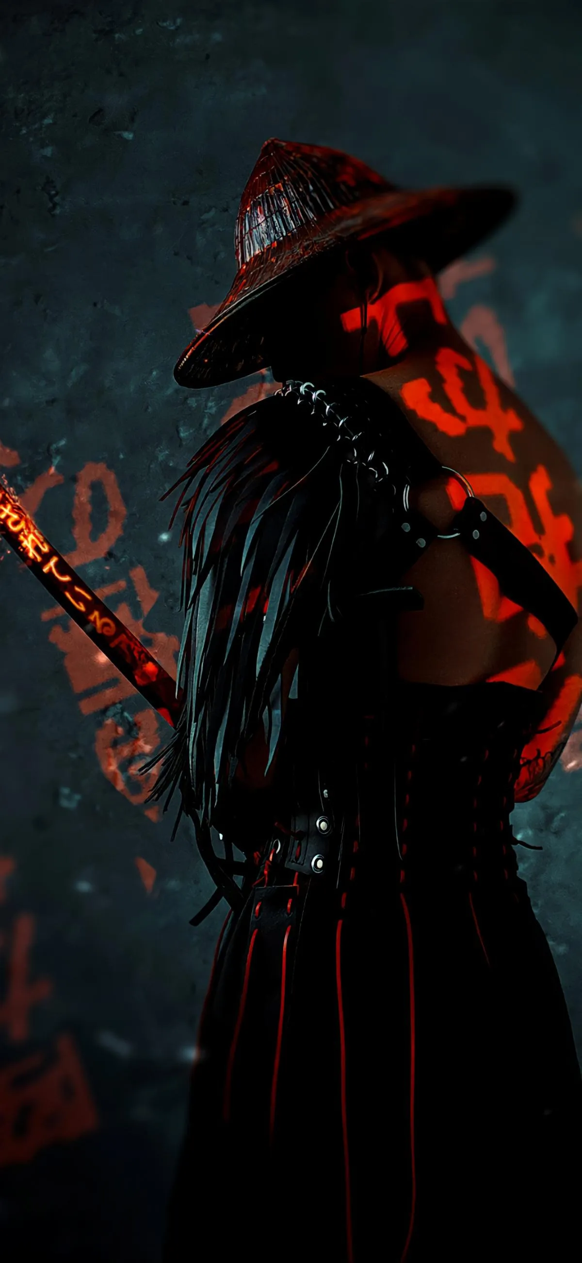 Warrior in Red Cloak Standing in Burning Shadows Wallpaper