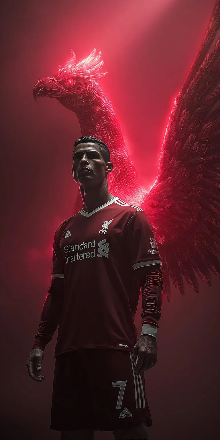 Warrior in Red Light Holding Energy Sword Pose Wallpaper