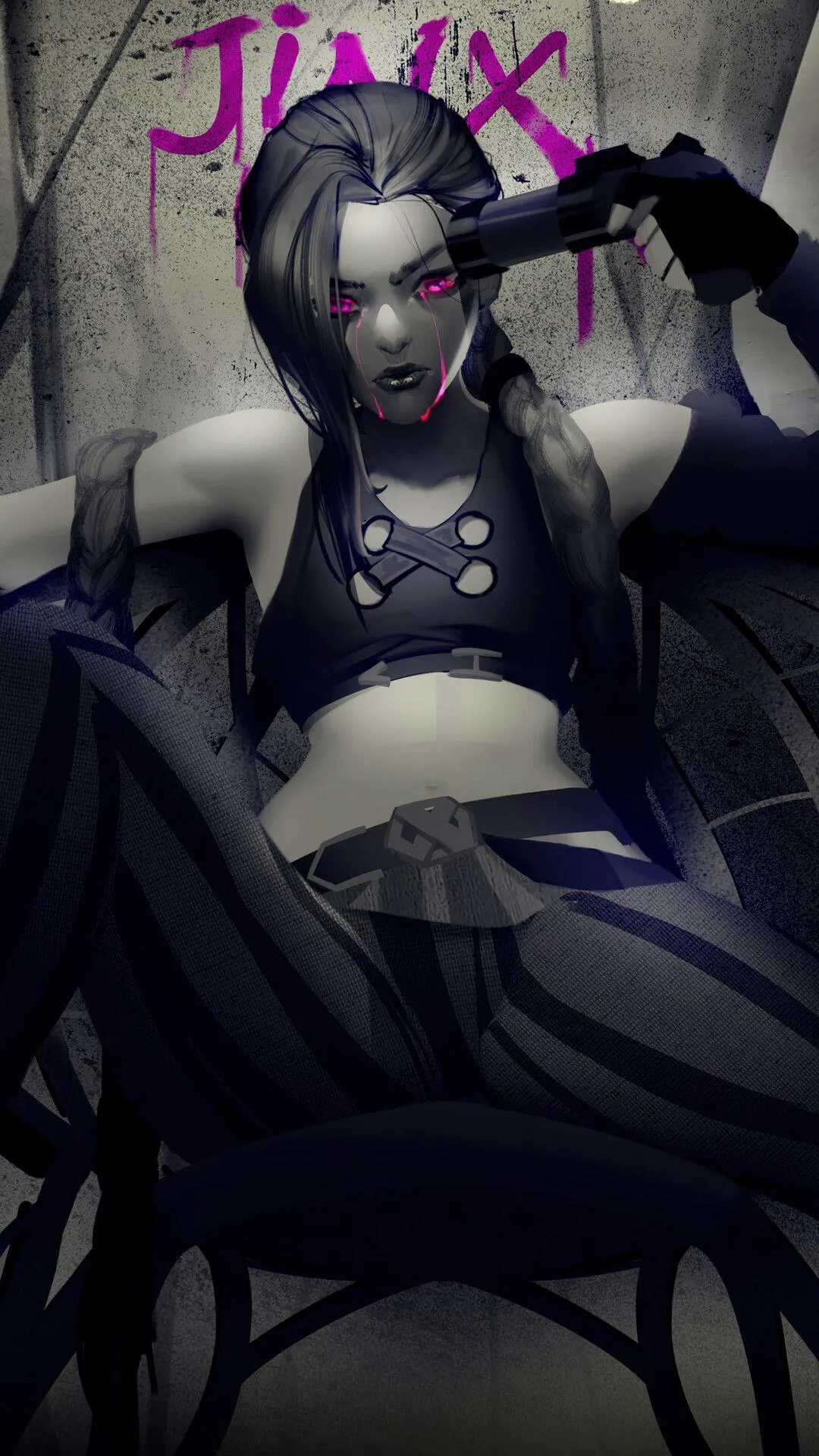 Warrior Woman Seated In Dark Room With Cold Lighting