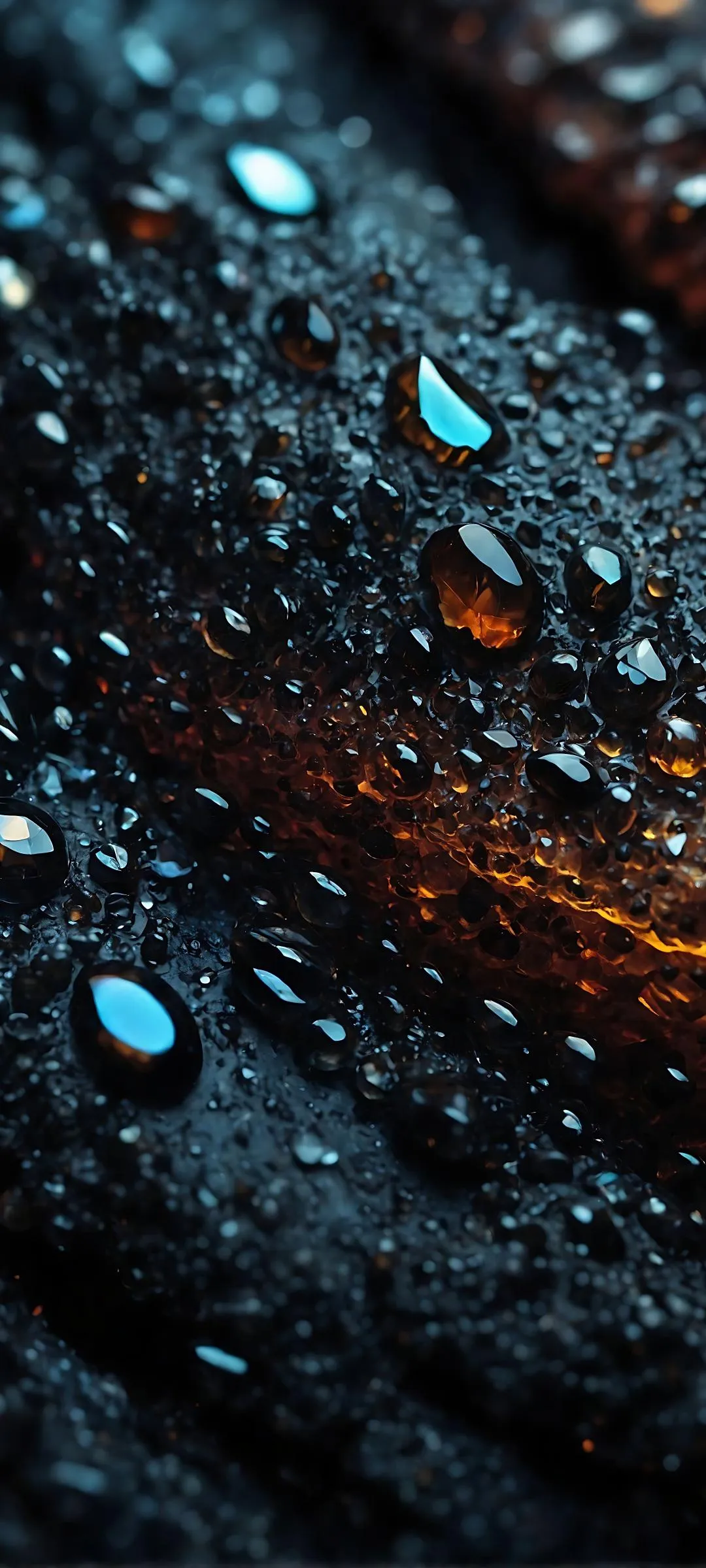 Water Droplets on Surface in Blue and Copper Colors