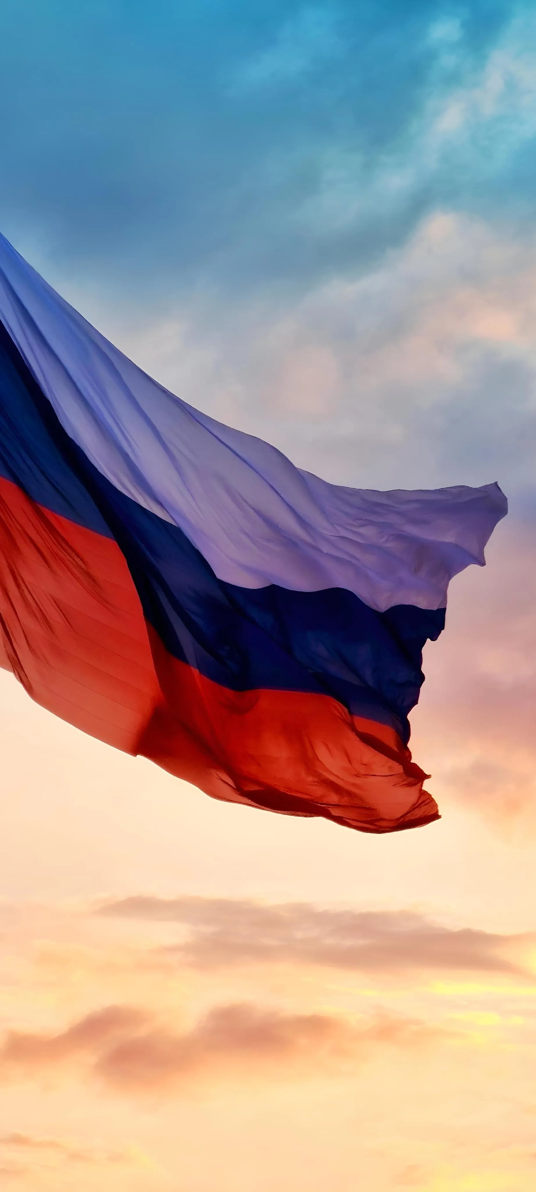 Waving Russian Flag in Bright Sky Background Wallpaper