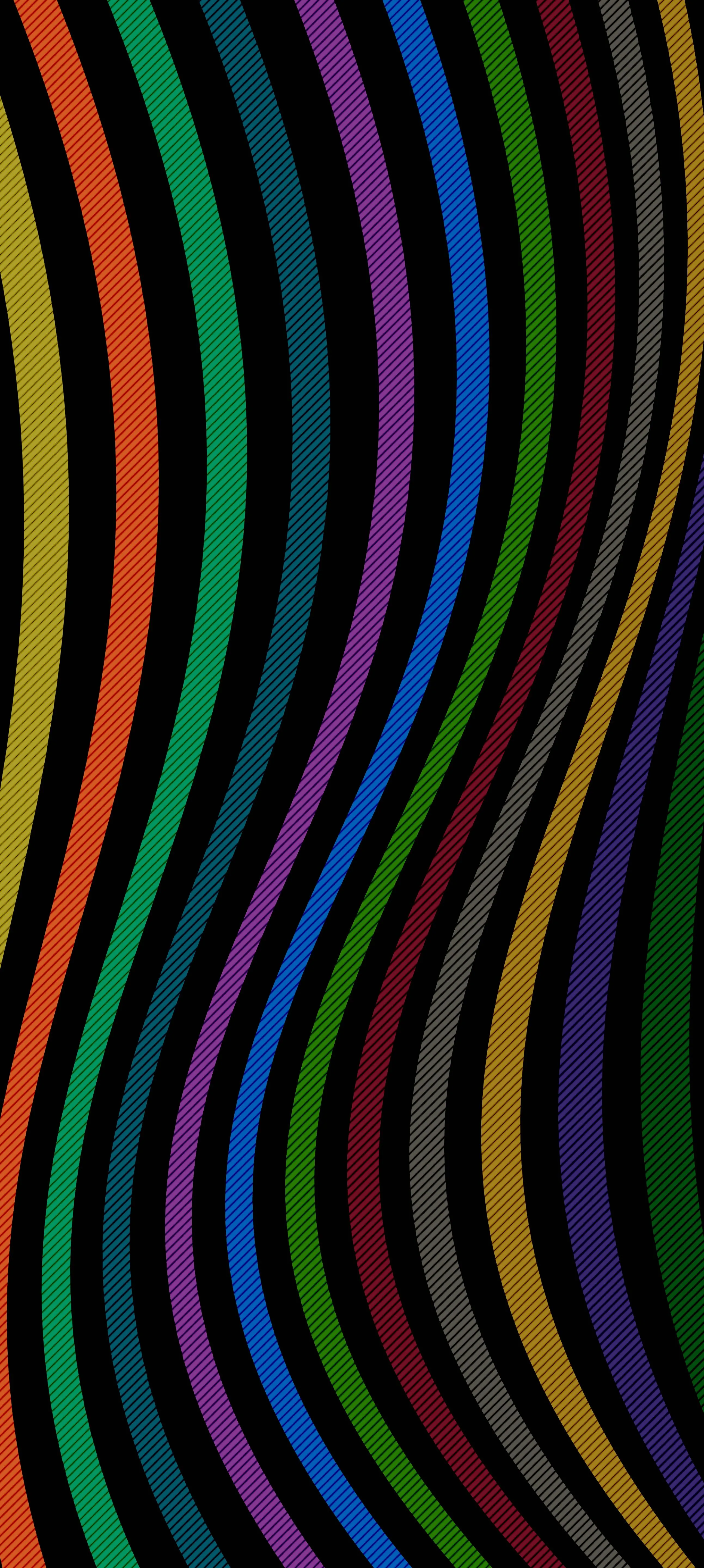 Wavy Colorful Lines on Black Background Abstract Art