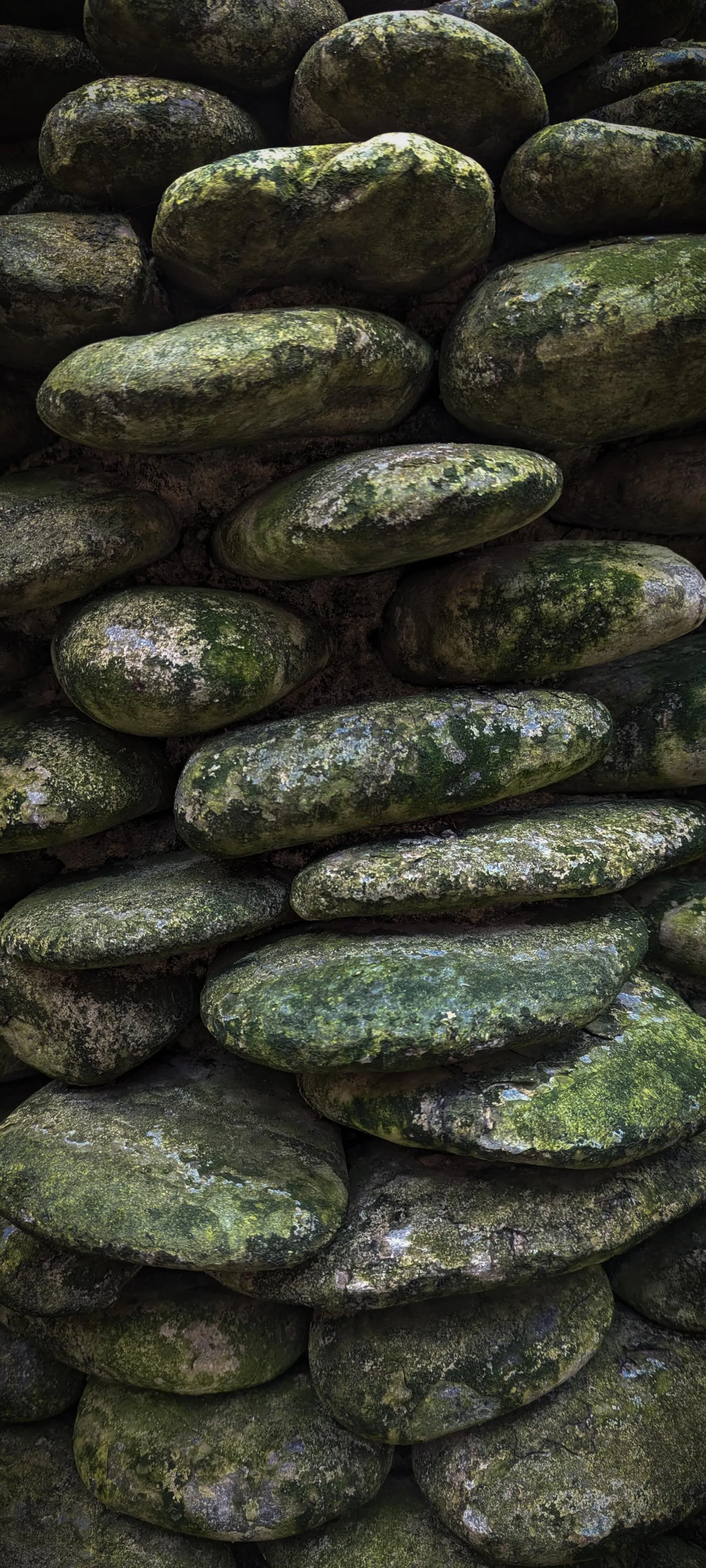 Wet Round River Stones in a Natural Patterned Pile Wallpaper