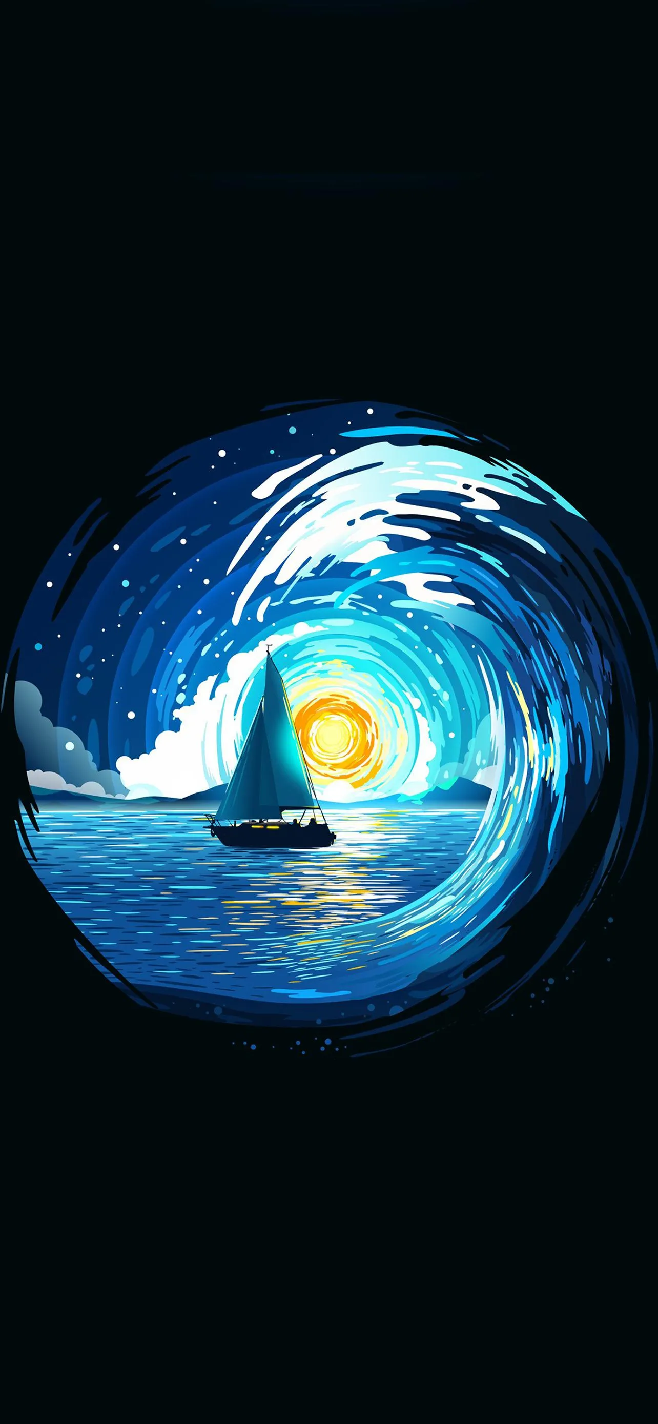 Whirlpool Ocean with Island at the Center Vortex Wallpaper