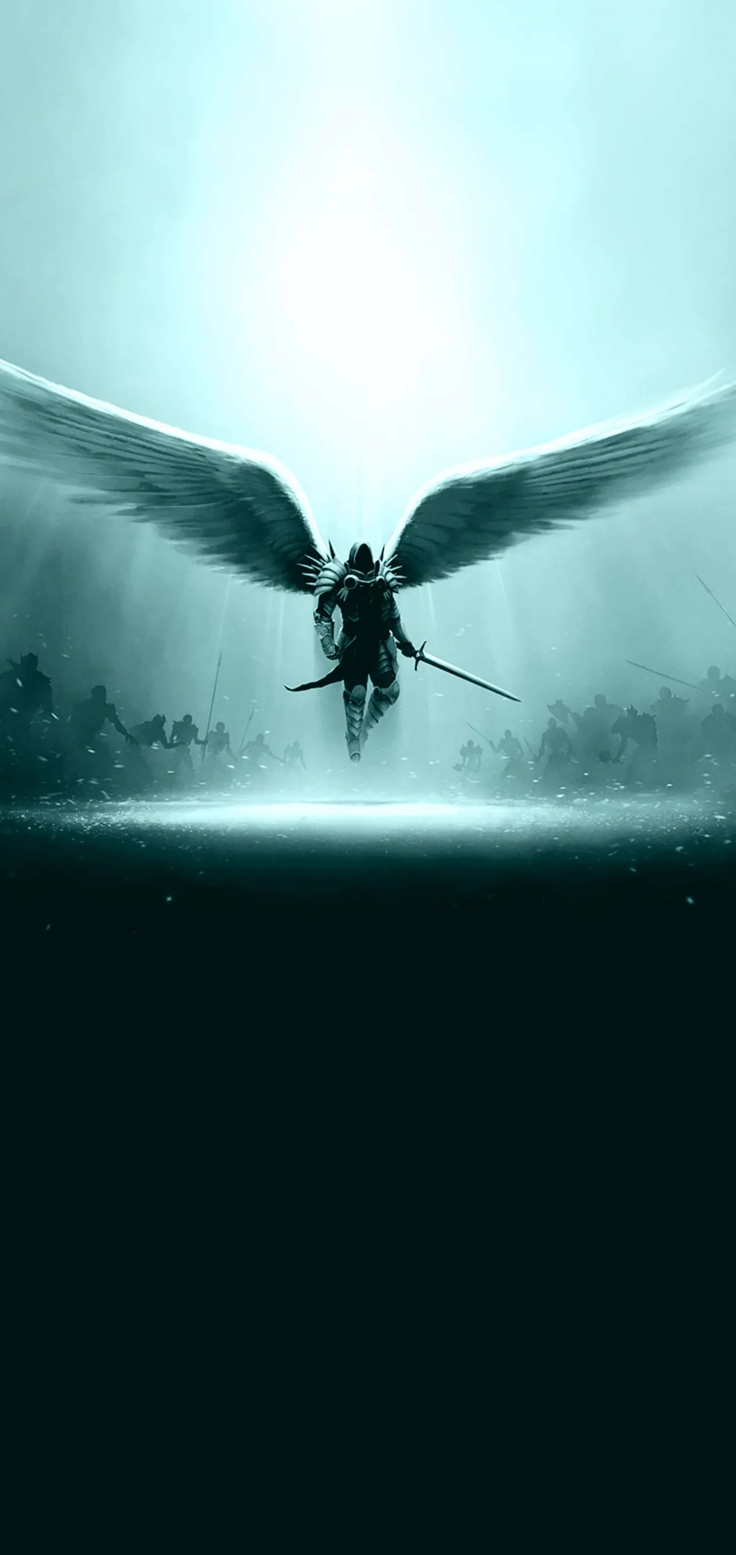 White Angel Silhouette Flying in Peaceful Sky Wallpaper