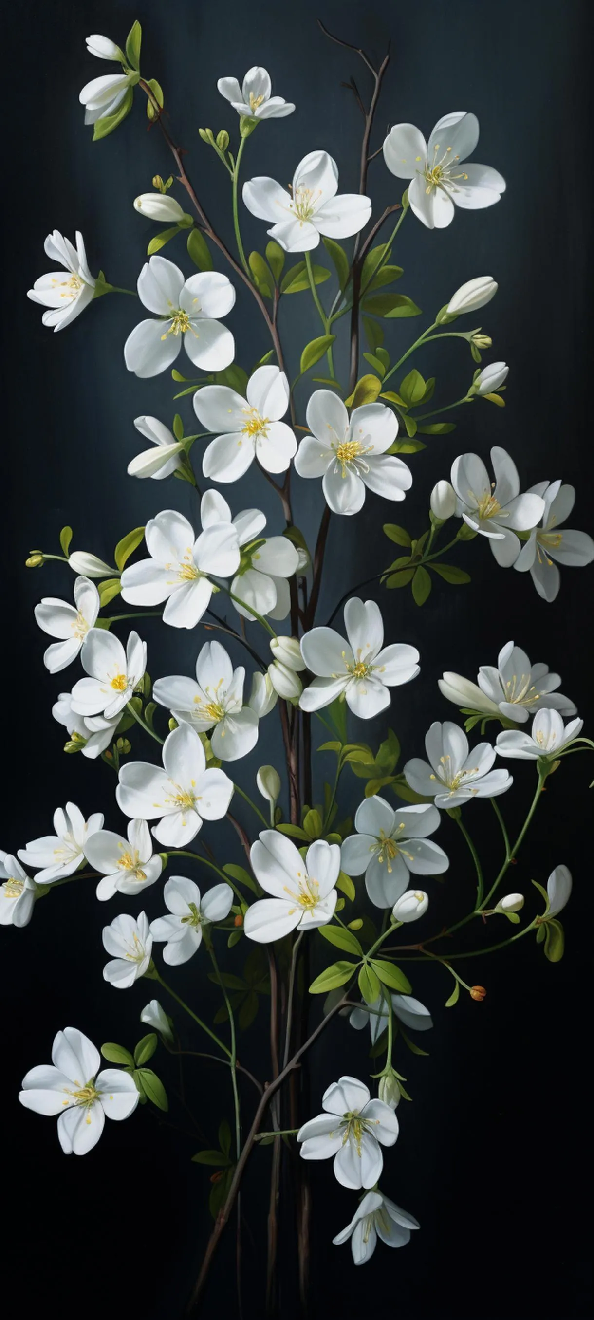 White Blossoms Blooming on Black Night Background Wallpaper