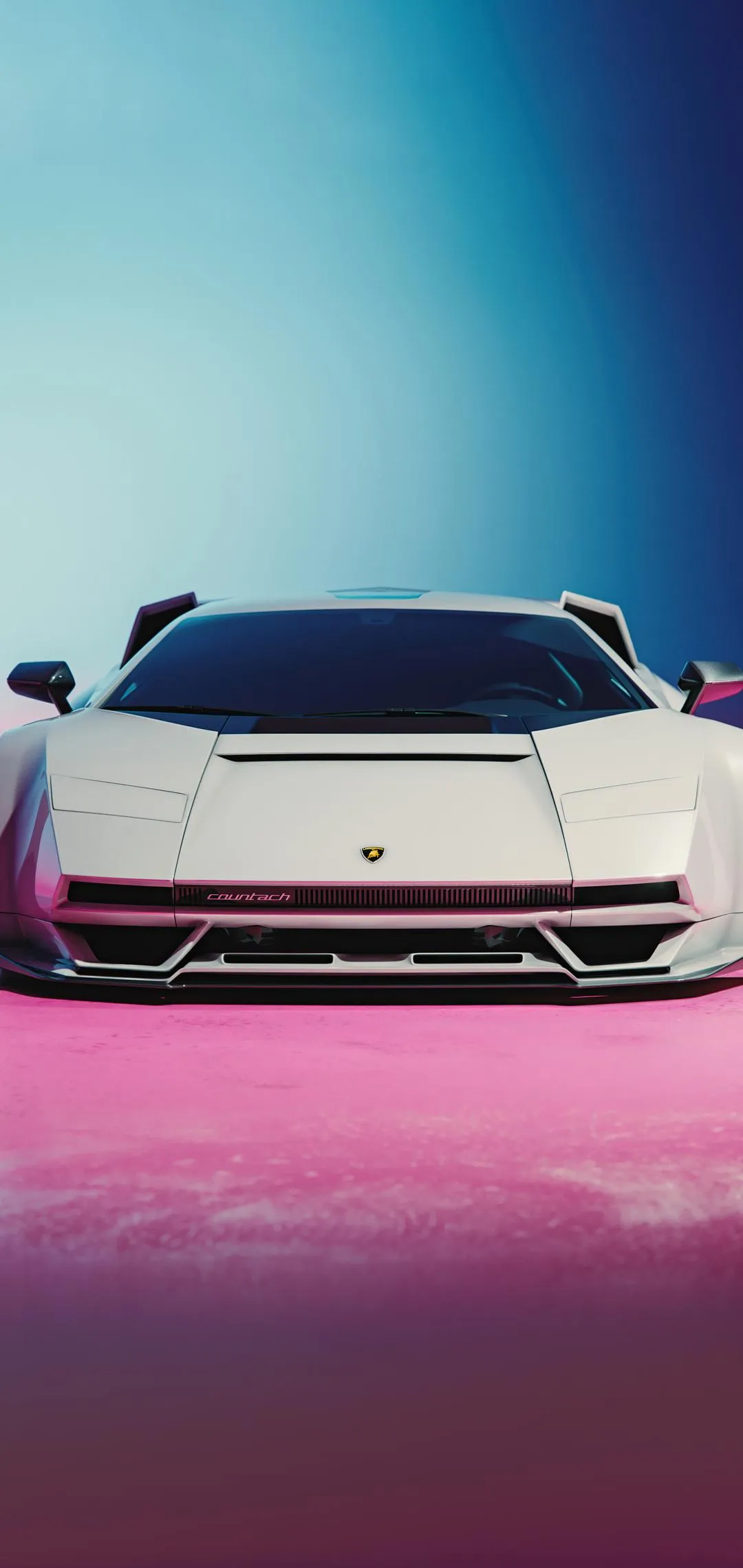 White Luxury Car Parked Under Pink Sky Evening Wallpaper