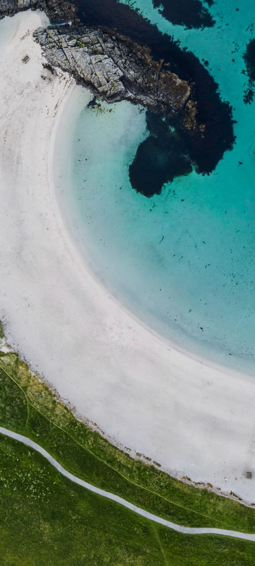 White Sand Beach and Turquoise Ocean from Aerial View