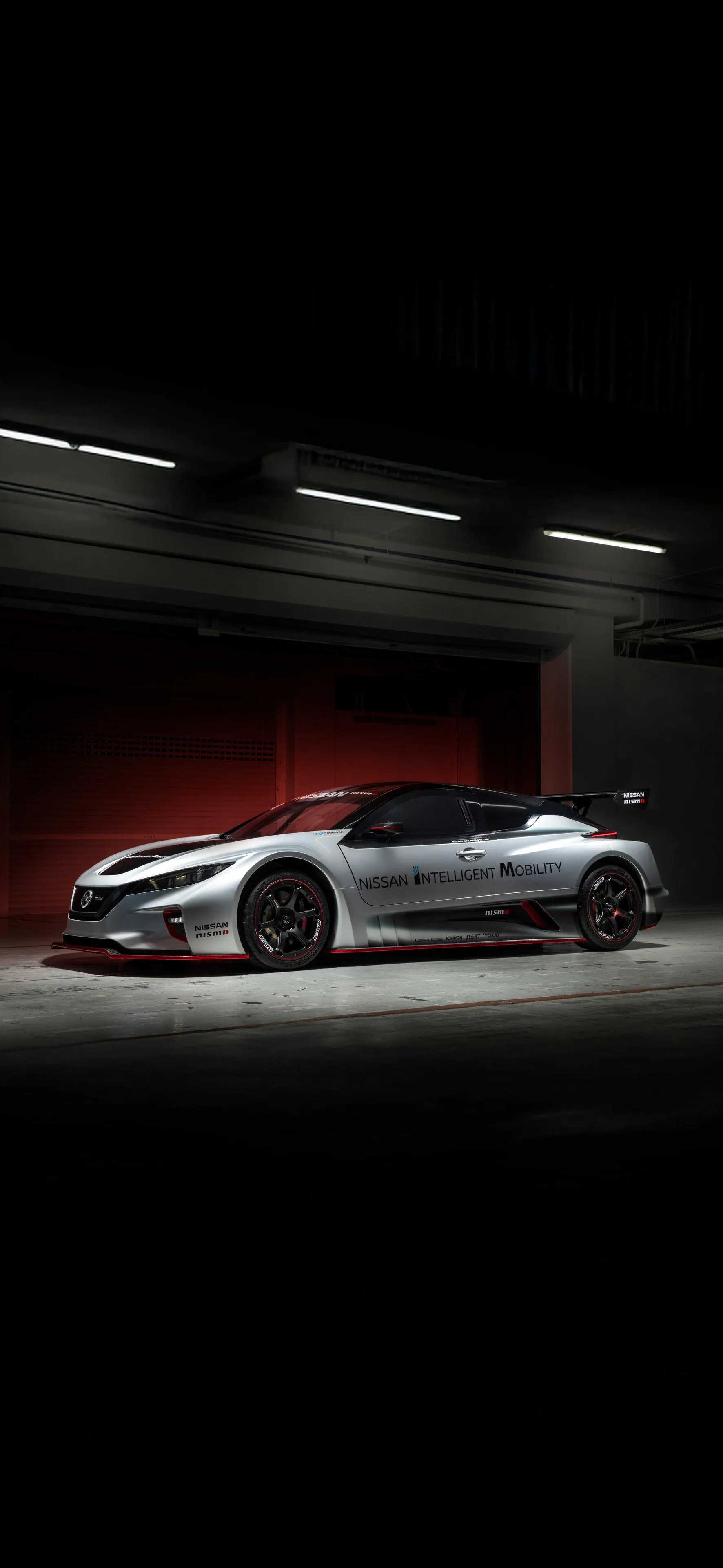 White Sports Car Driving Fast With Black Background Light