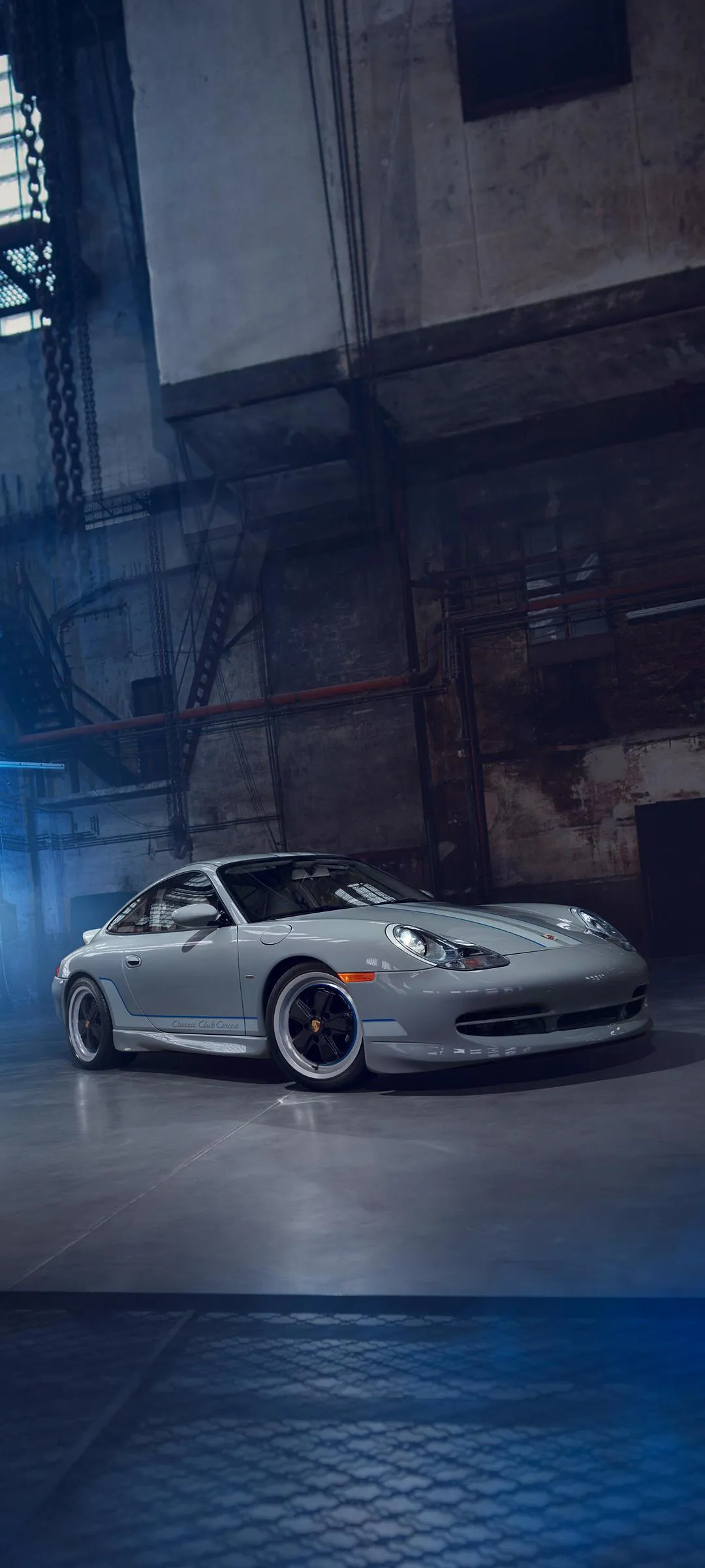White Sports Car Parked In Rainy Urban Street Scene