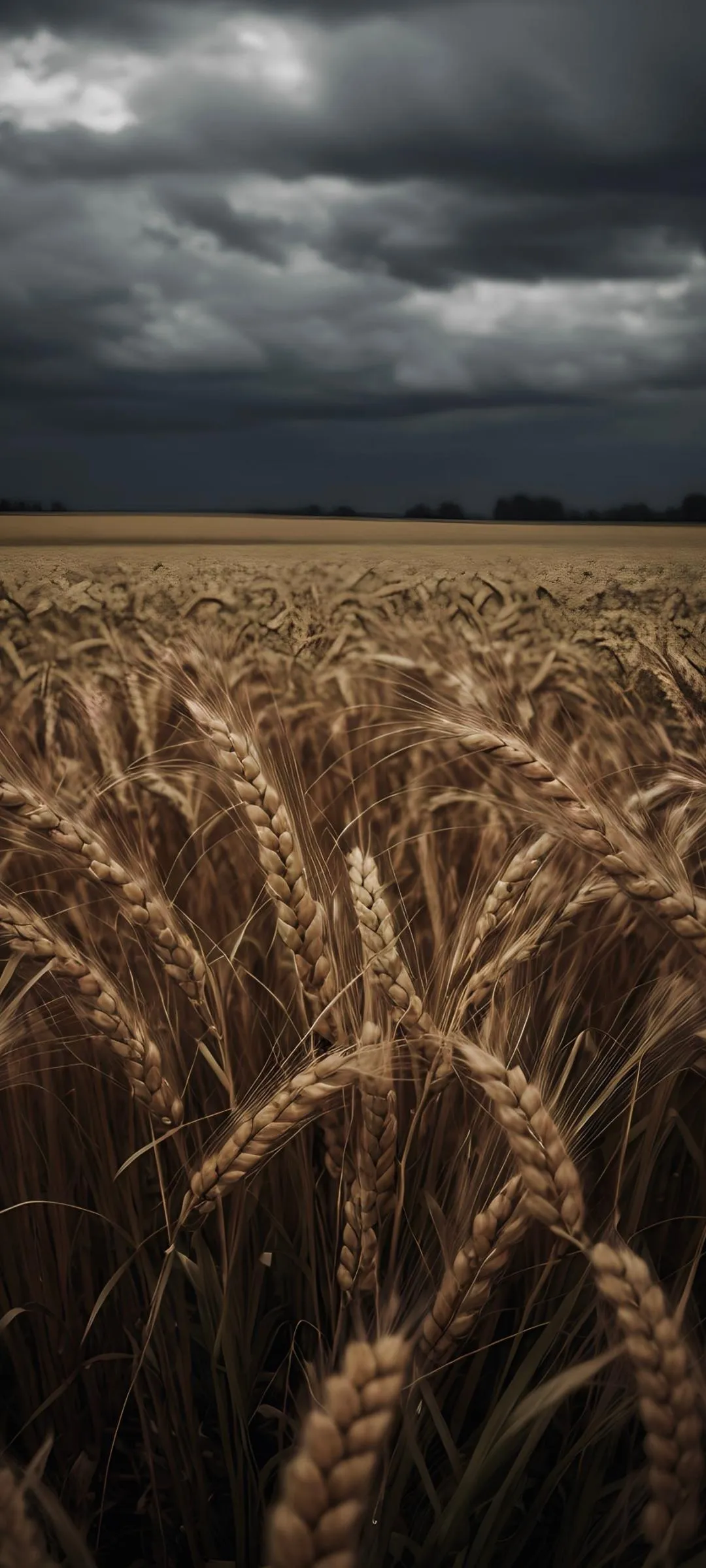 Wind Blowing Through Tall Wheat Field Under Cloudy Sky