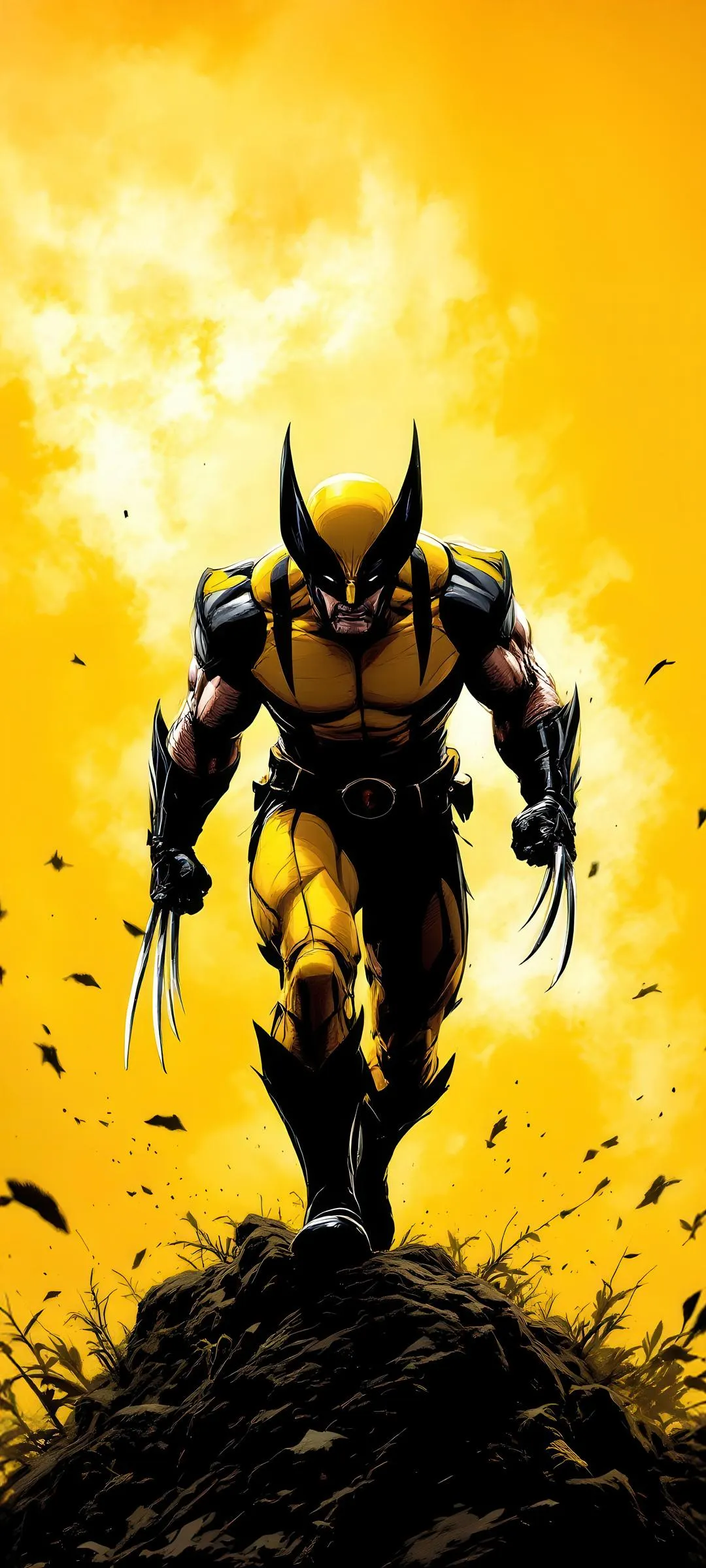 Wolverine Stands Strong Under Yellow Sky Wallpaper