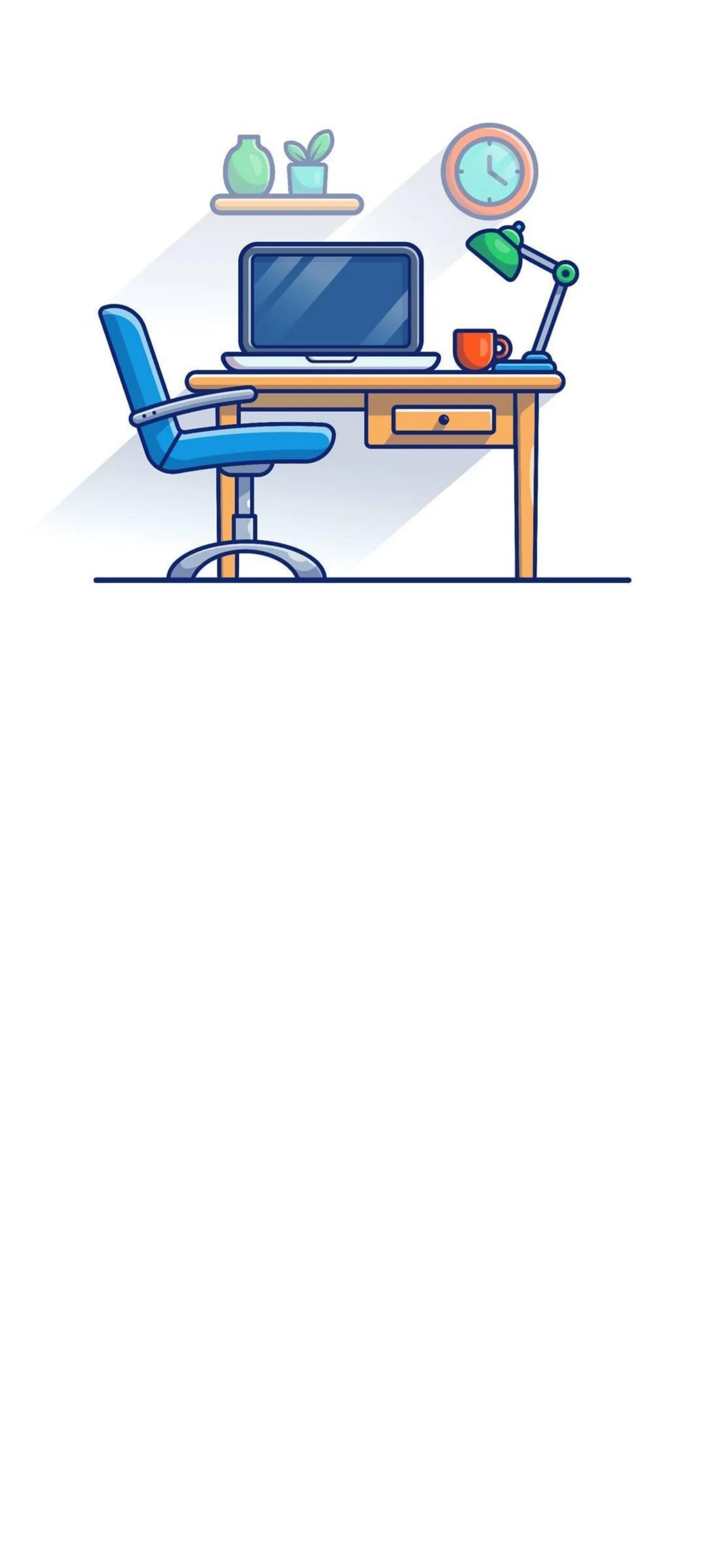 Workspace Illustration on White Minimalist Art Wallpaper