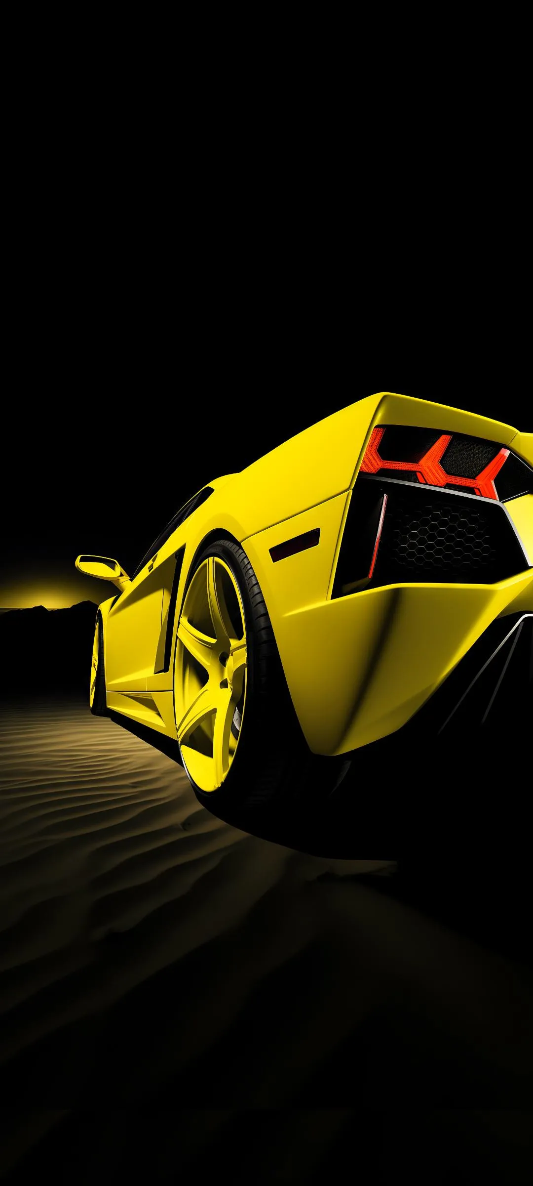Yellow Lamborghini on Black Racing Street Wallpaper