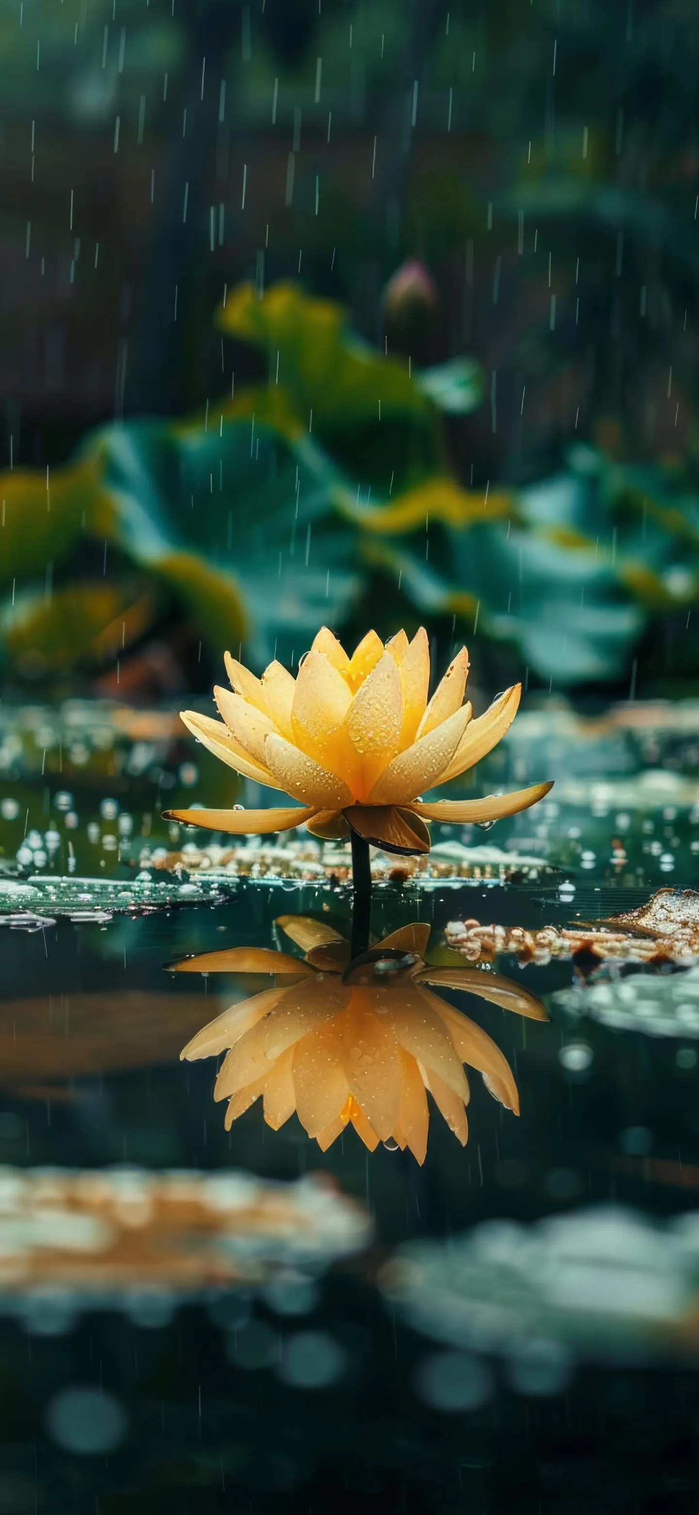 Yellow Lotus Flower Floating on Peaceful Pond Wallpaper
