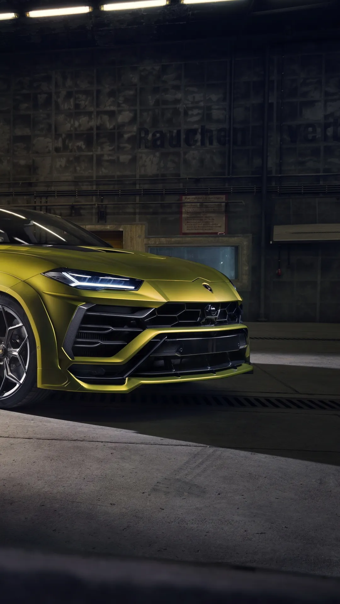 Yellow Sports Car Parked in Dimly Lit Urban Garage Scene