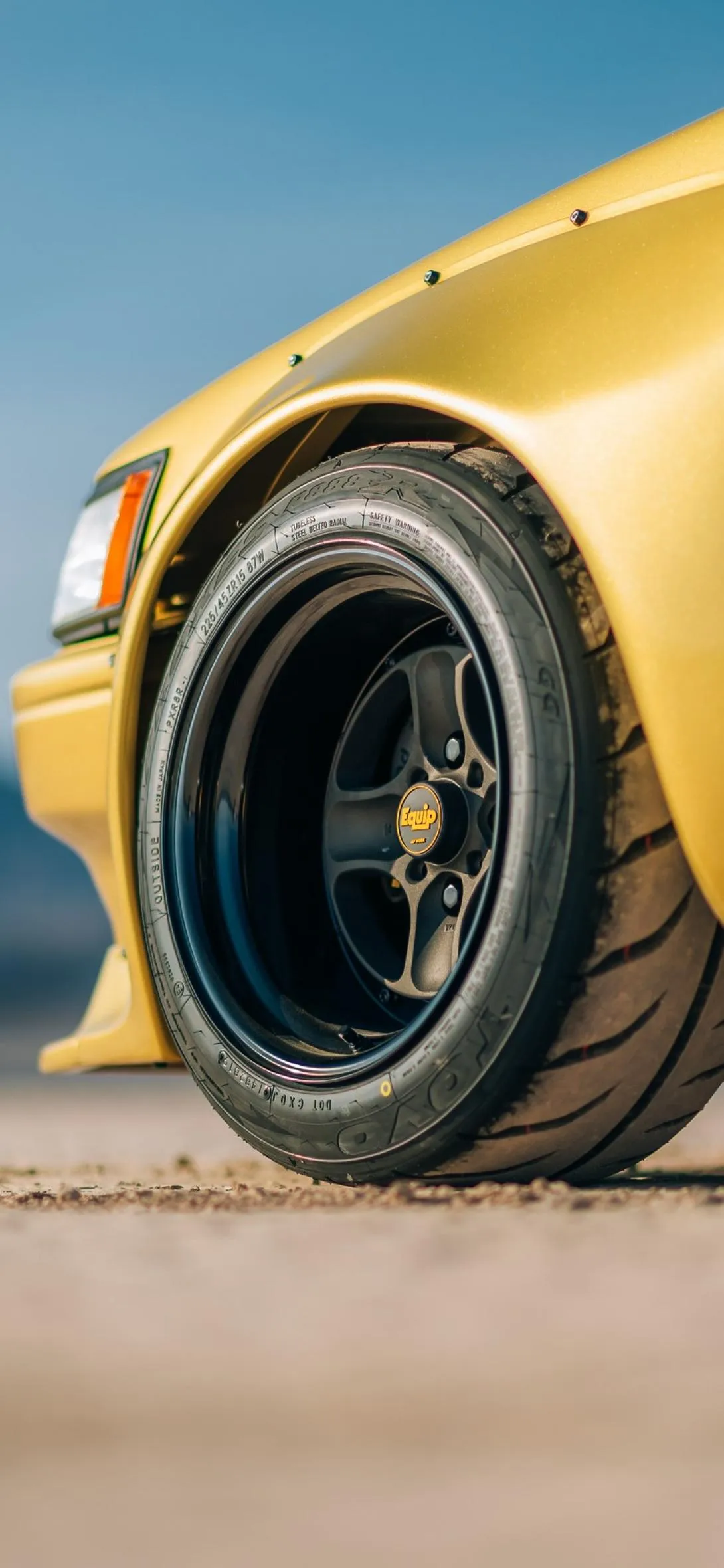 Yellow Sports Car Wheel Close Up Modern Design Wallpaper