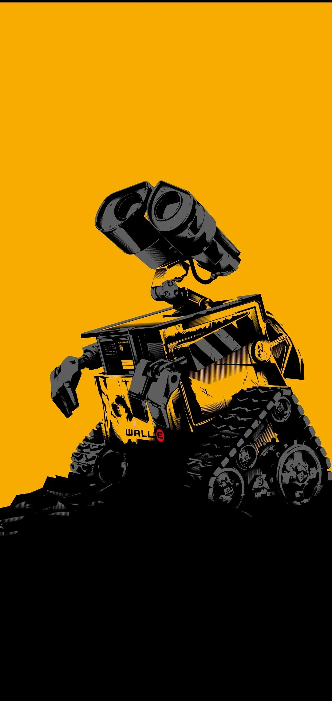 Yellow Walle Robot Silhouette on Black Simple Background